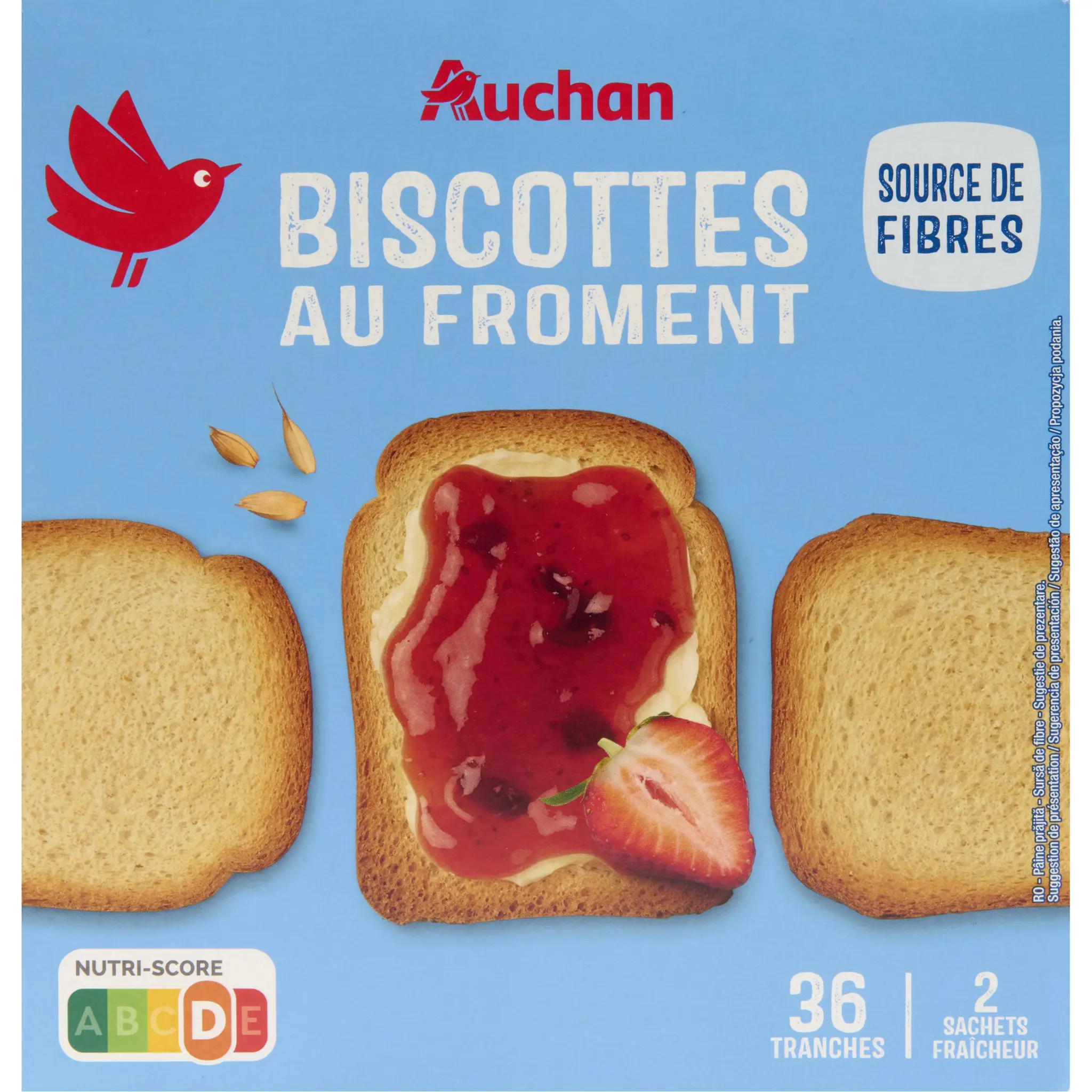 AUCHAN Biscottes au froment sans huile de palme