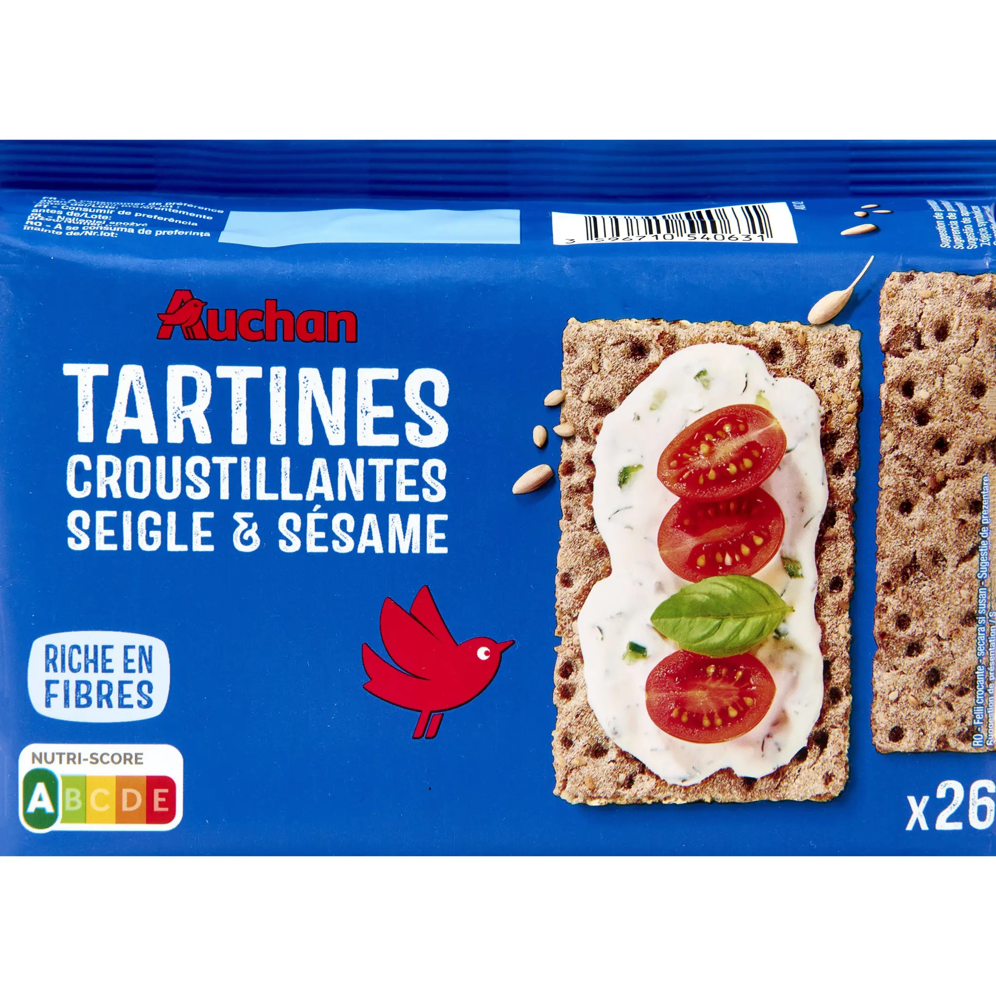 AUCHAN Tartines croustillantes seigle et sésame