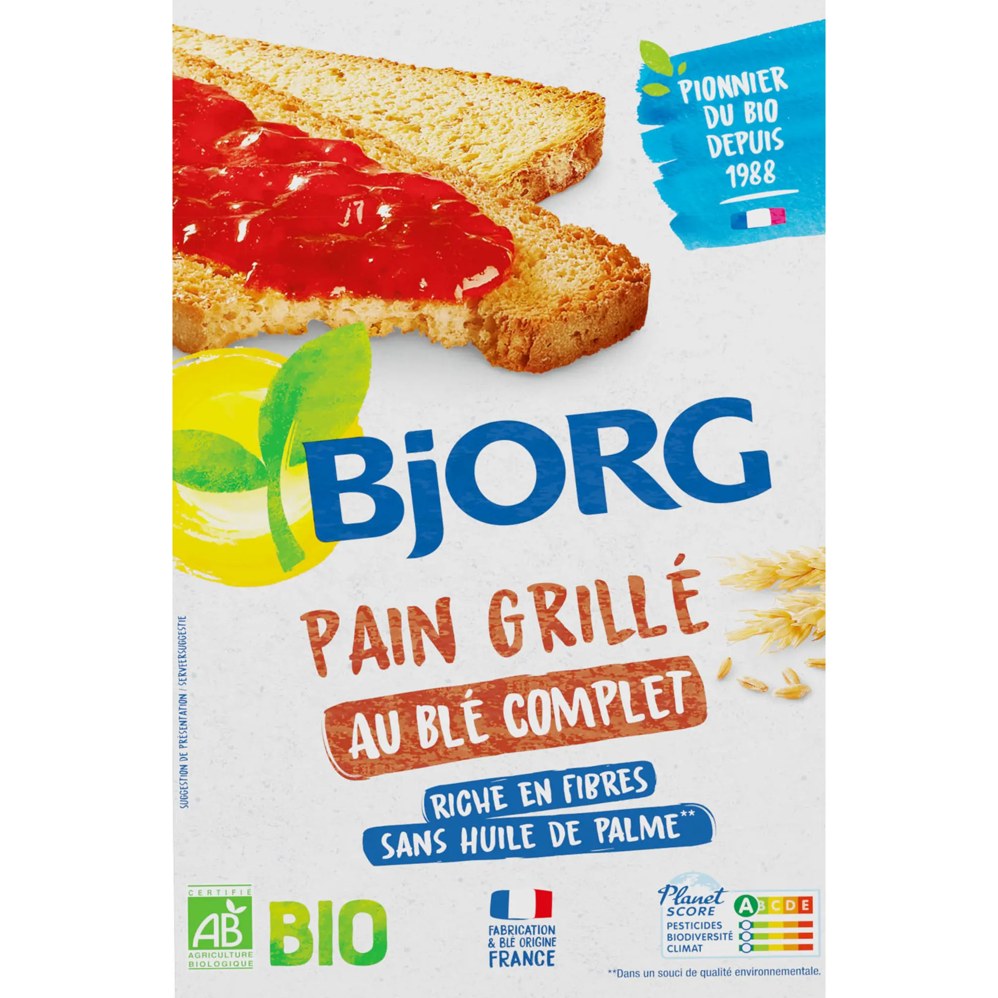 BJORG Pain grillé bio au blé complet sans huile de palme