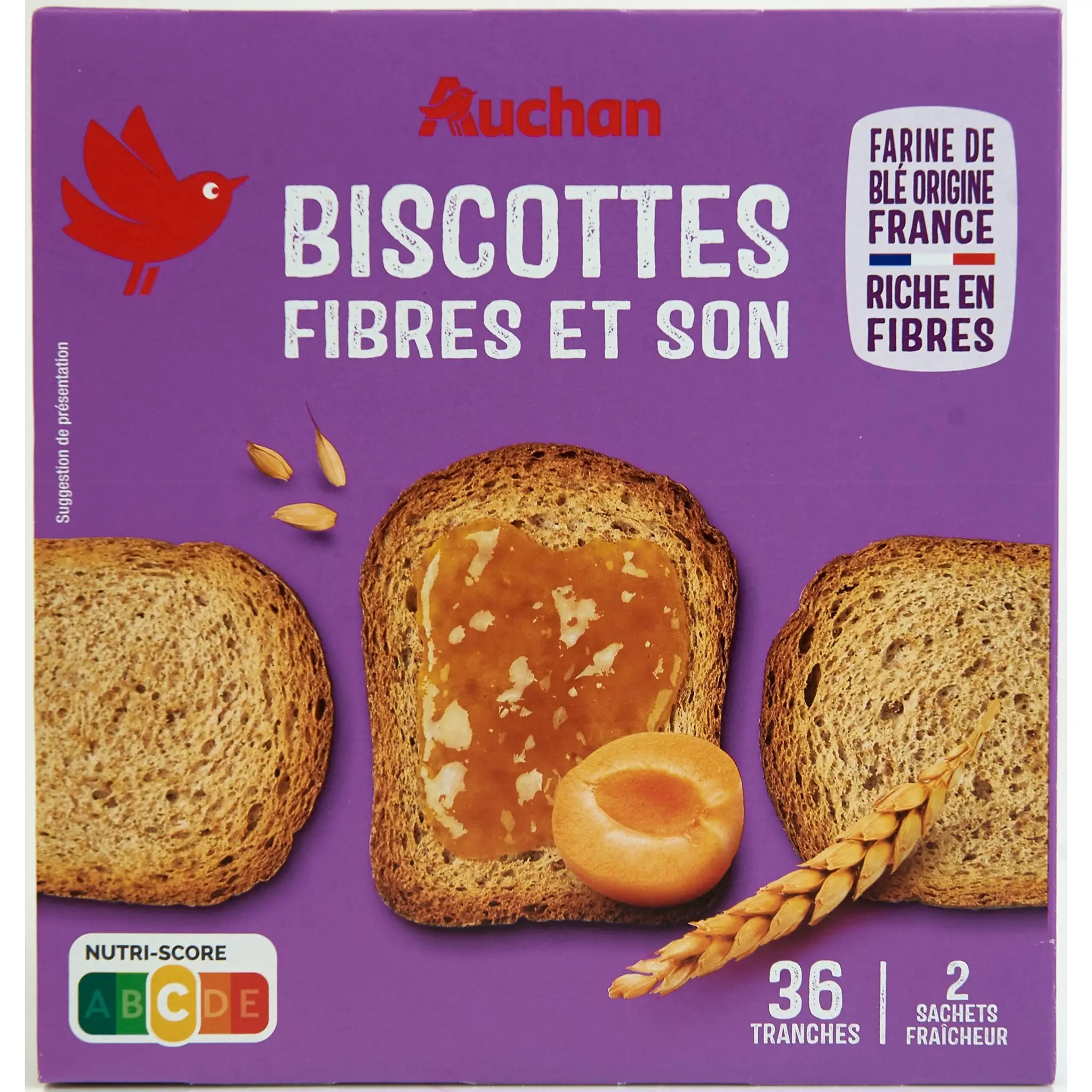 AUCHAN Biscottes fibre et son