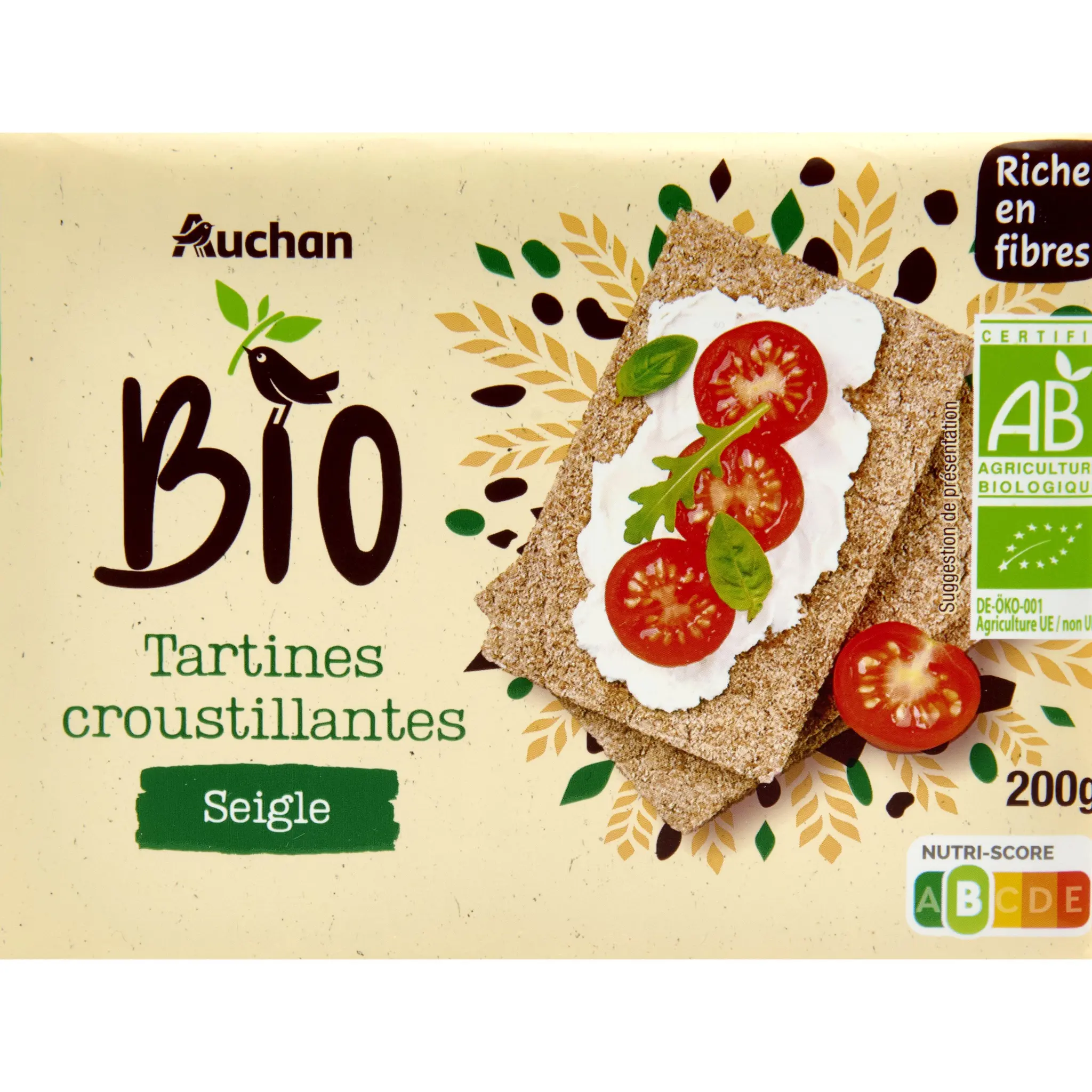 AUCHAN BIO Tartines croustillantes au seigle