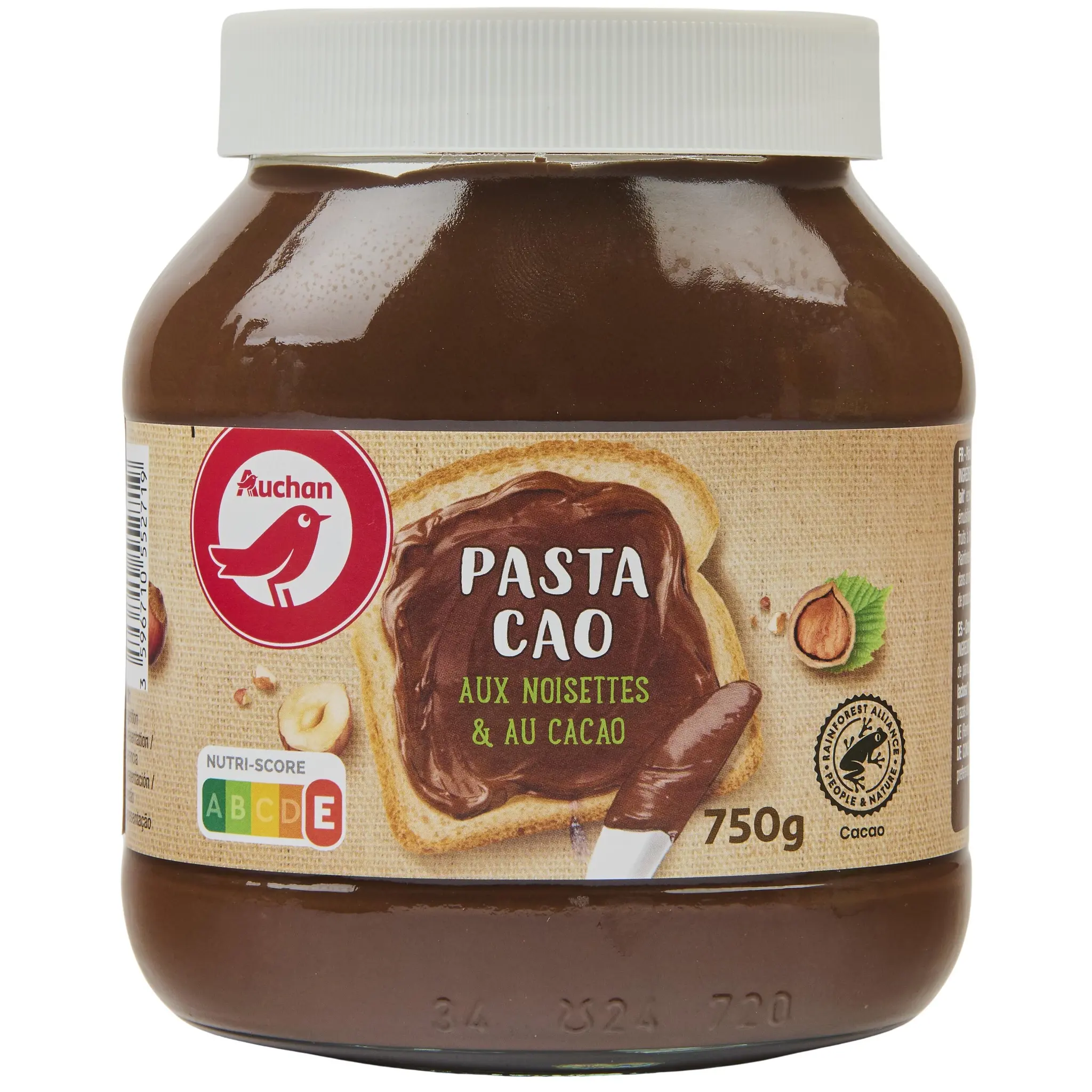 AUCHAN Pasta Cao Pâte à tartiner aux noisettes et au cacao