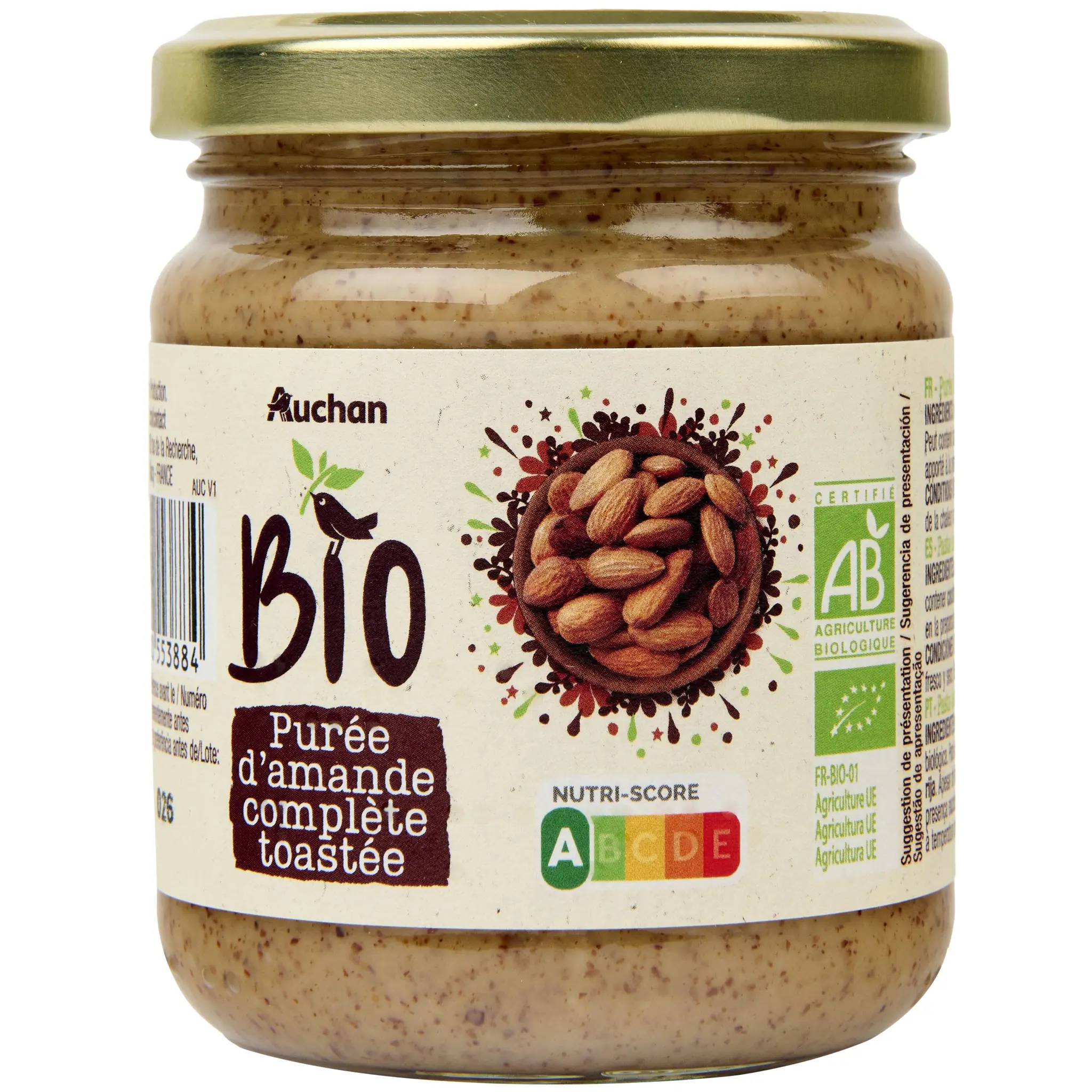 AUCHAN BIO Purée d'amande complète toastée bio