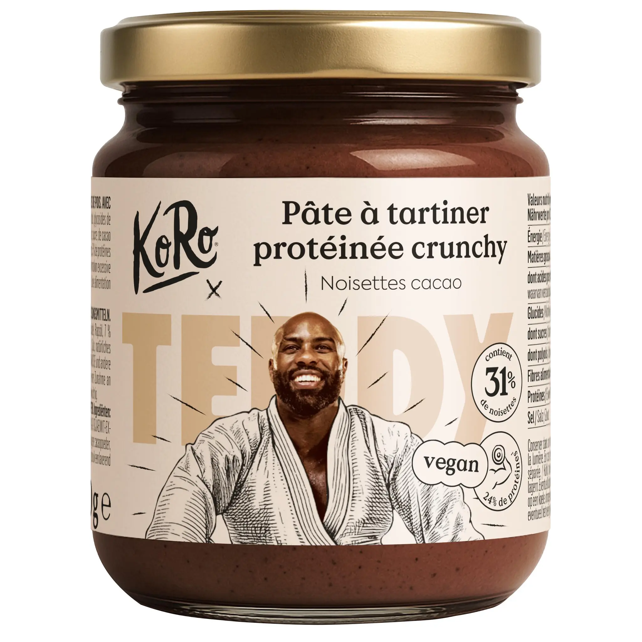 KORO Pâte à tartiner protéinée crunchy aux noisettes et cacao Teddy Riner