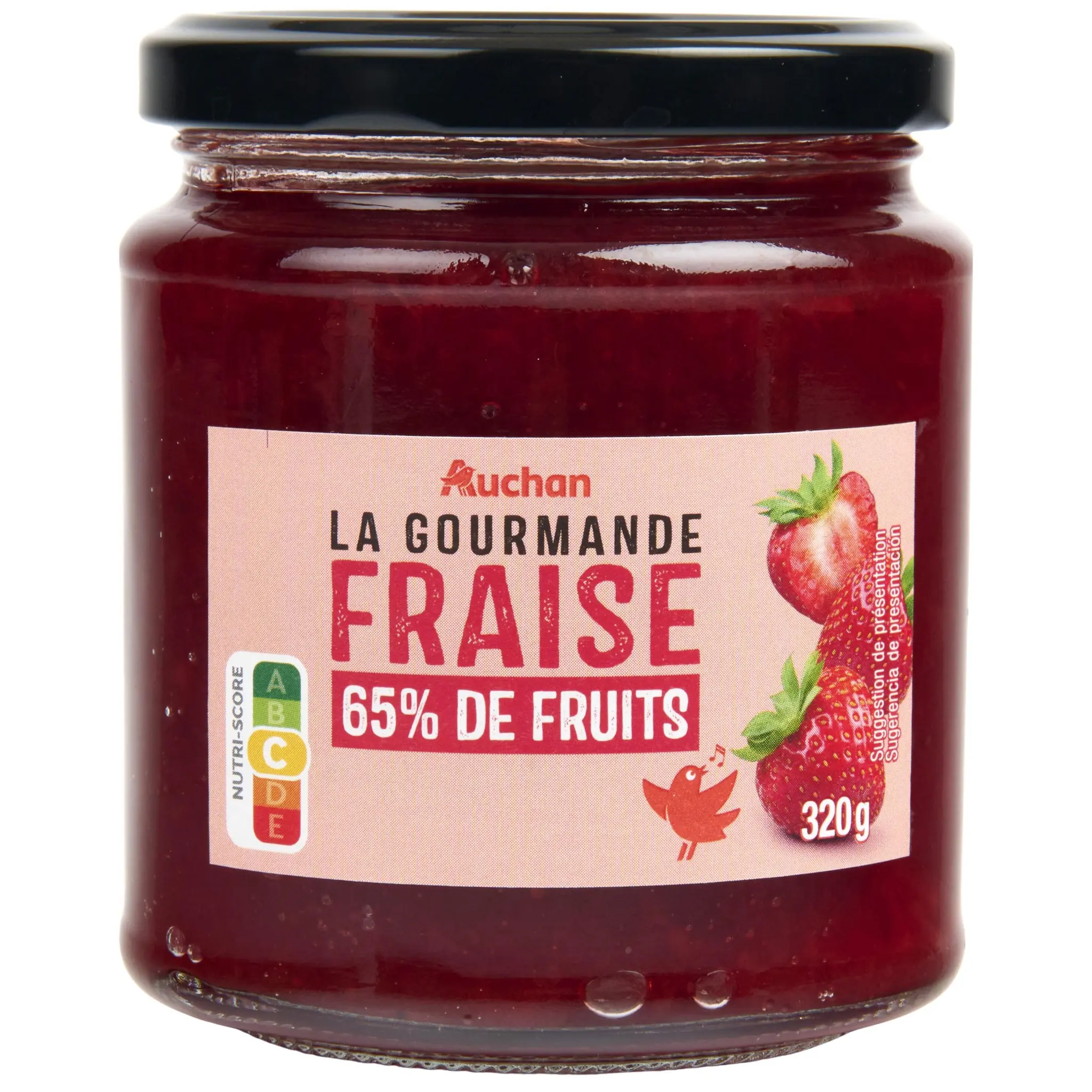 AUCHAN La Gourmande confiture de fraise 65% de fruits