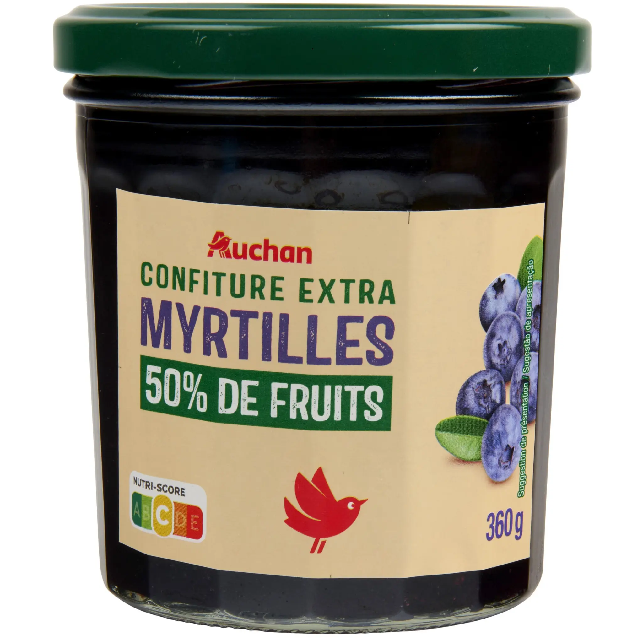 AUCHAN Confiture extra de myrtilles 50% de fruits