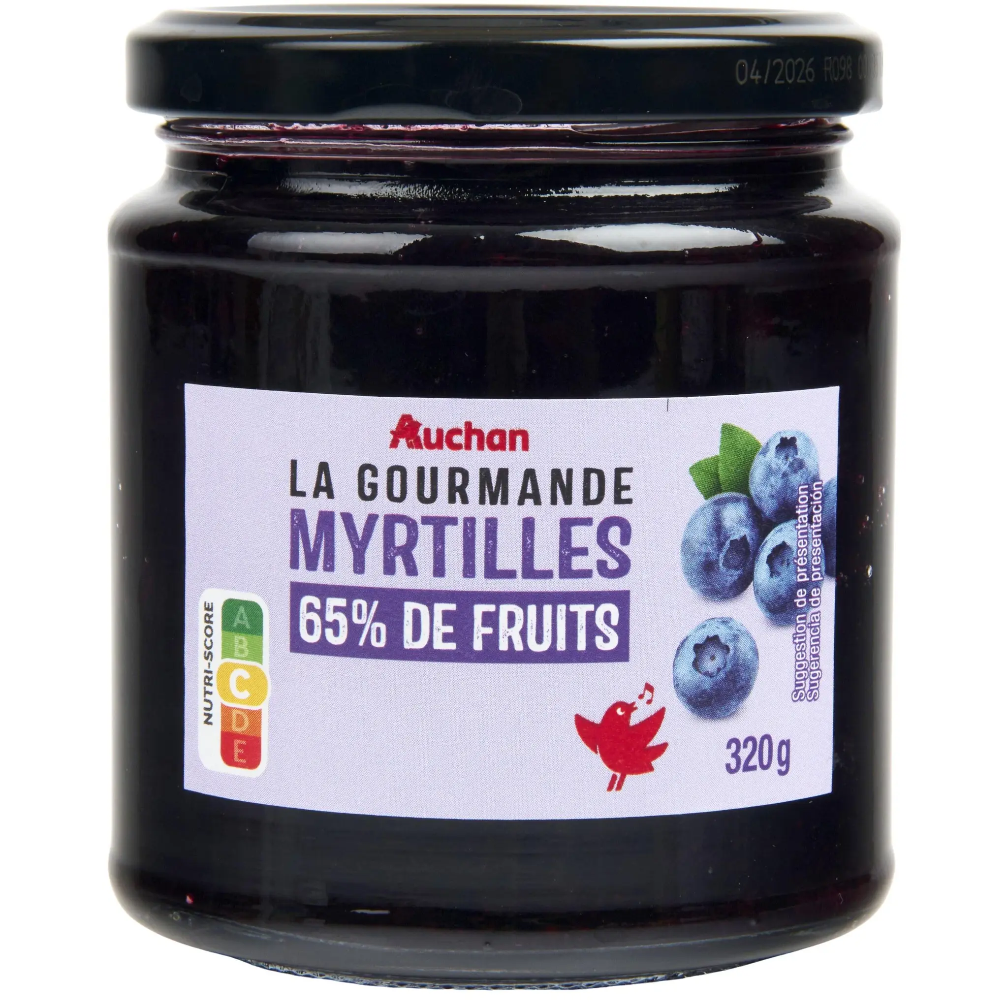 AUCHAN La Gourmande confiture de myrtilles 65% de fruits