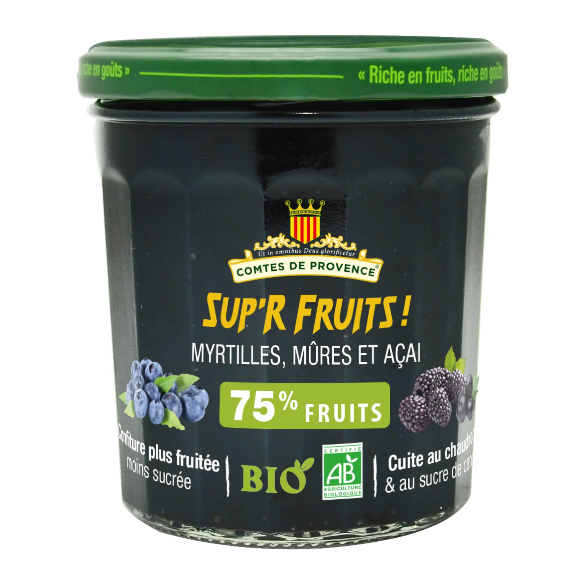 LES COMTES DE PROVENCE Confiture myrtilles mûres et açai bio