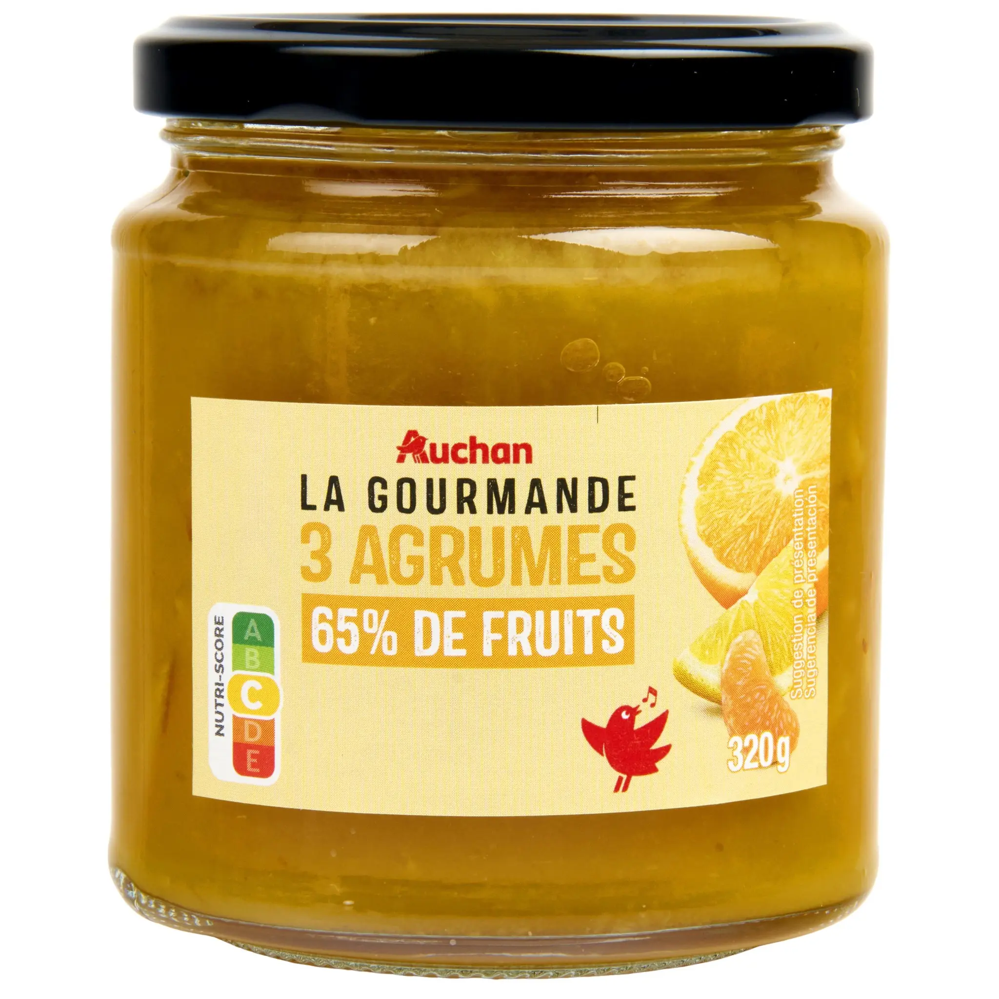 AUCHAN La Gourmande confiture aux 3 agrumes 65% de fruits
