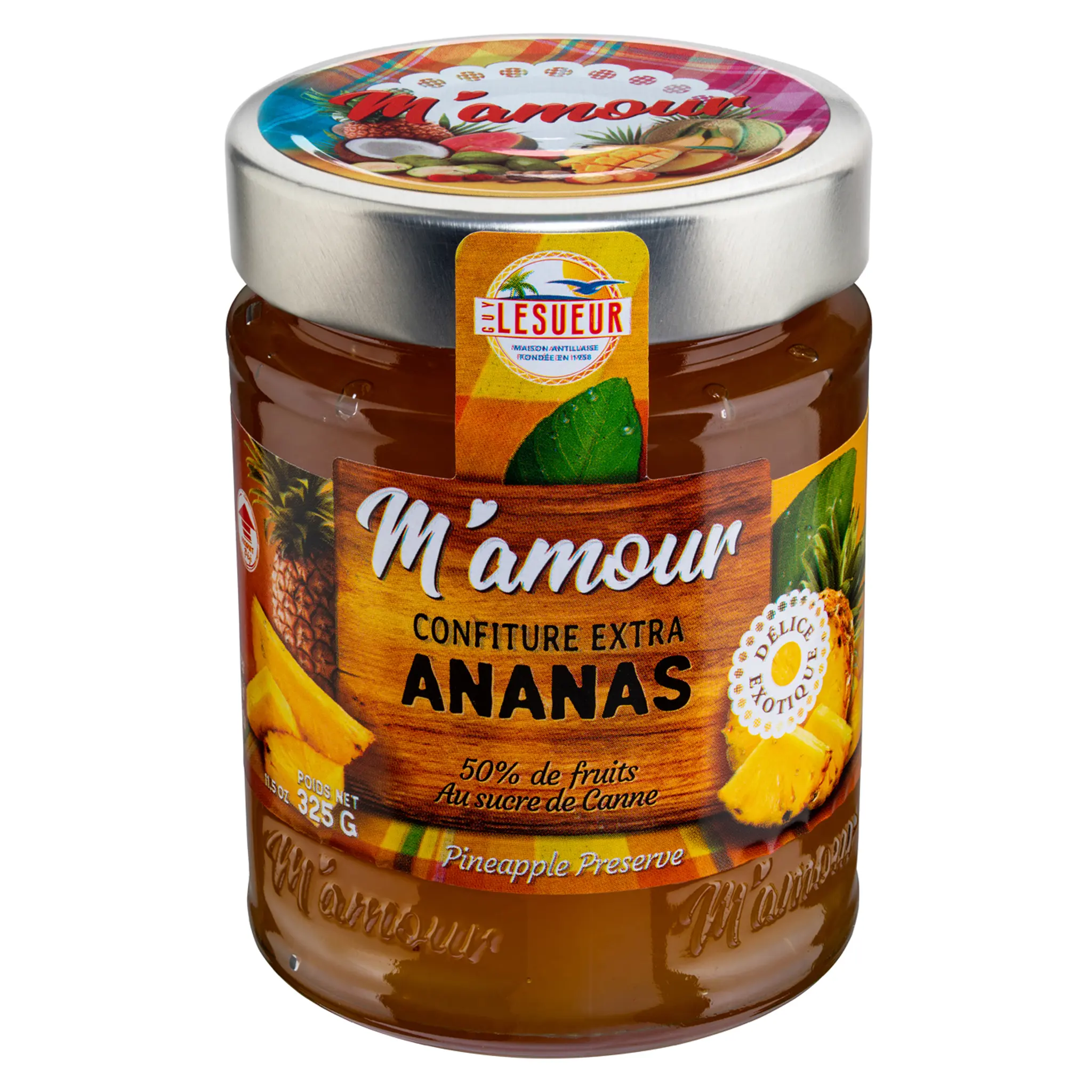 M'AMOUR Confiture ananas 50% de fruits au sucre de canne en bocal