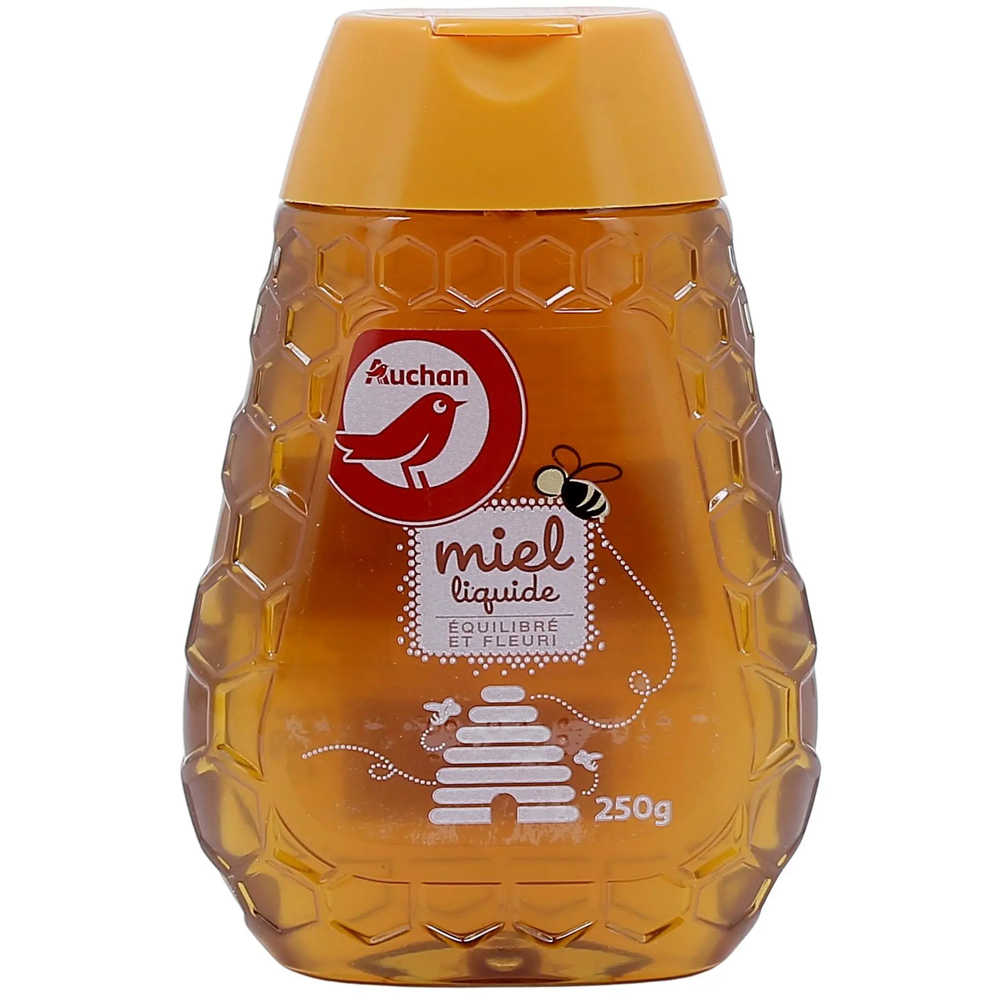 AUCHAN Miel de fleurs liquide équilibré et fleuri, en flacon doseur