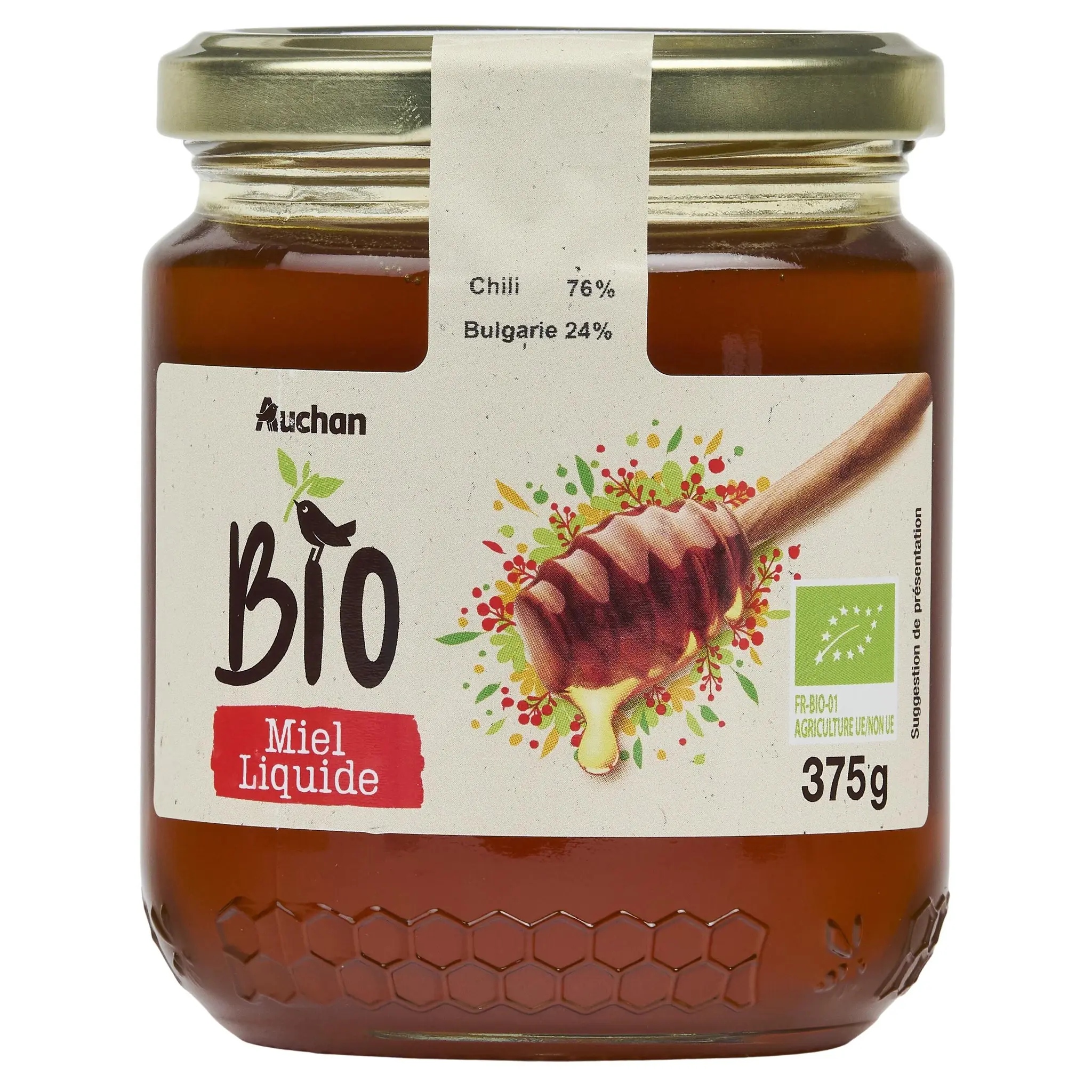 AUCHAN BIO Miel liquide en bocal