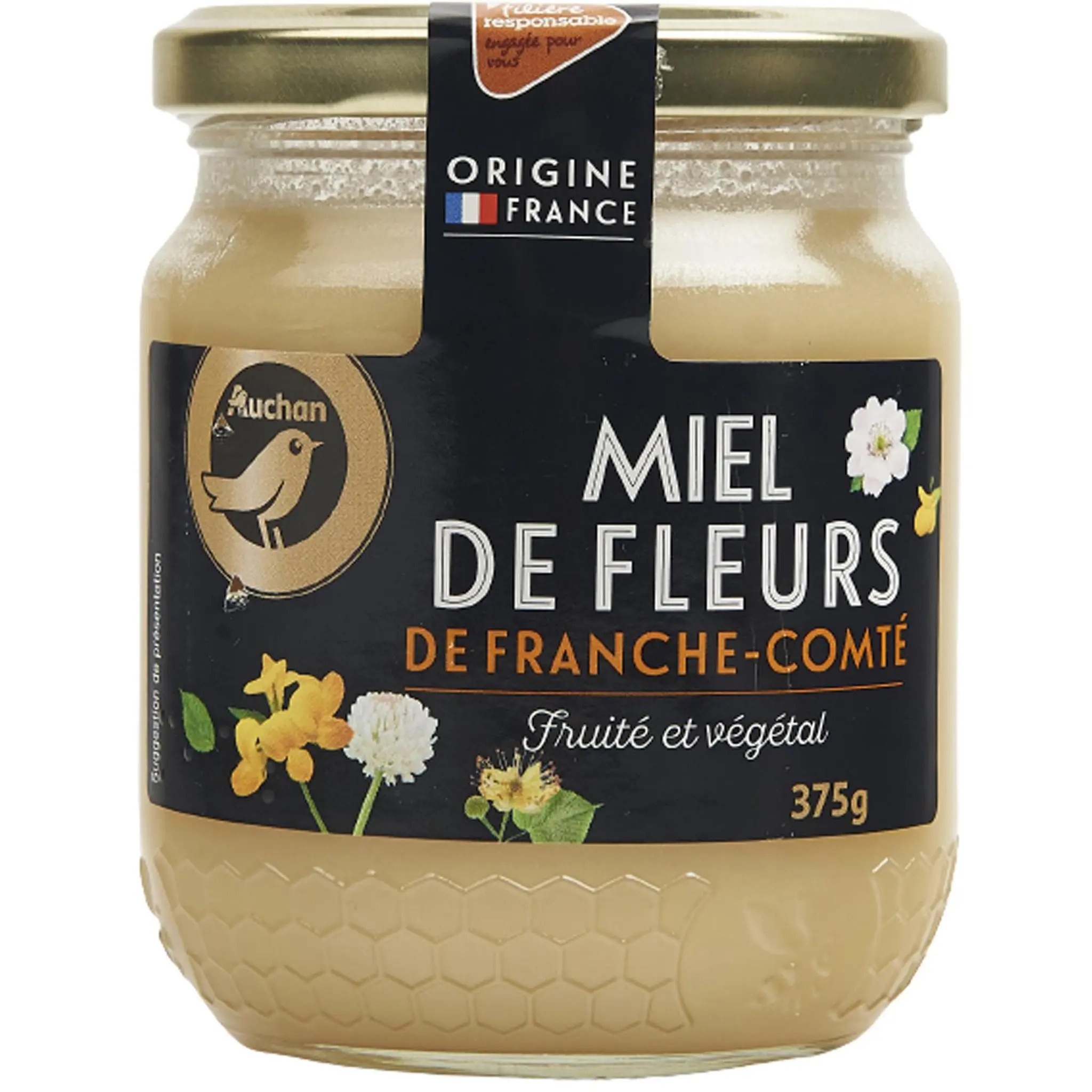 AUCHAN GOURMET CULTIVONS LE BON Miel crémeux de fleurs de Franche-Comté frais et boisé