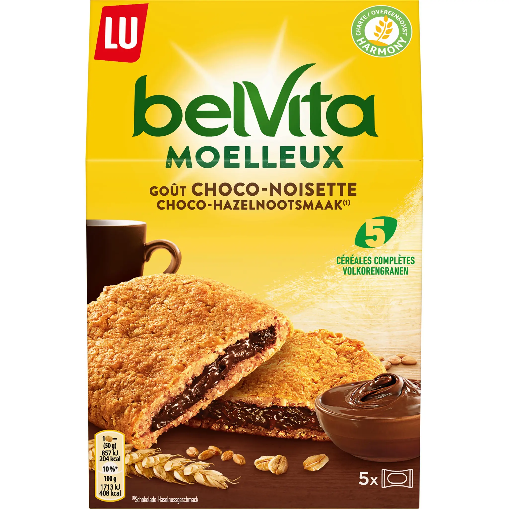 BELVITA Biscuits petit-déjeuner moelleux cœur gourmand au chocolat noisette