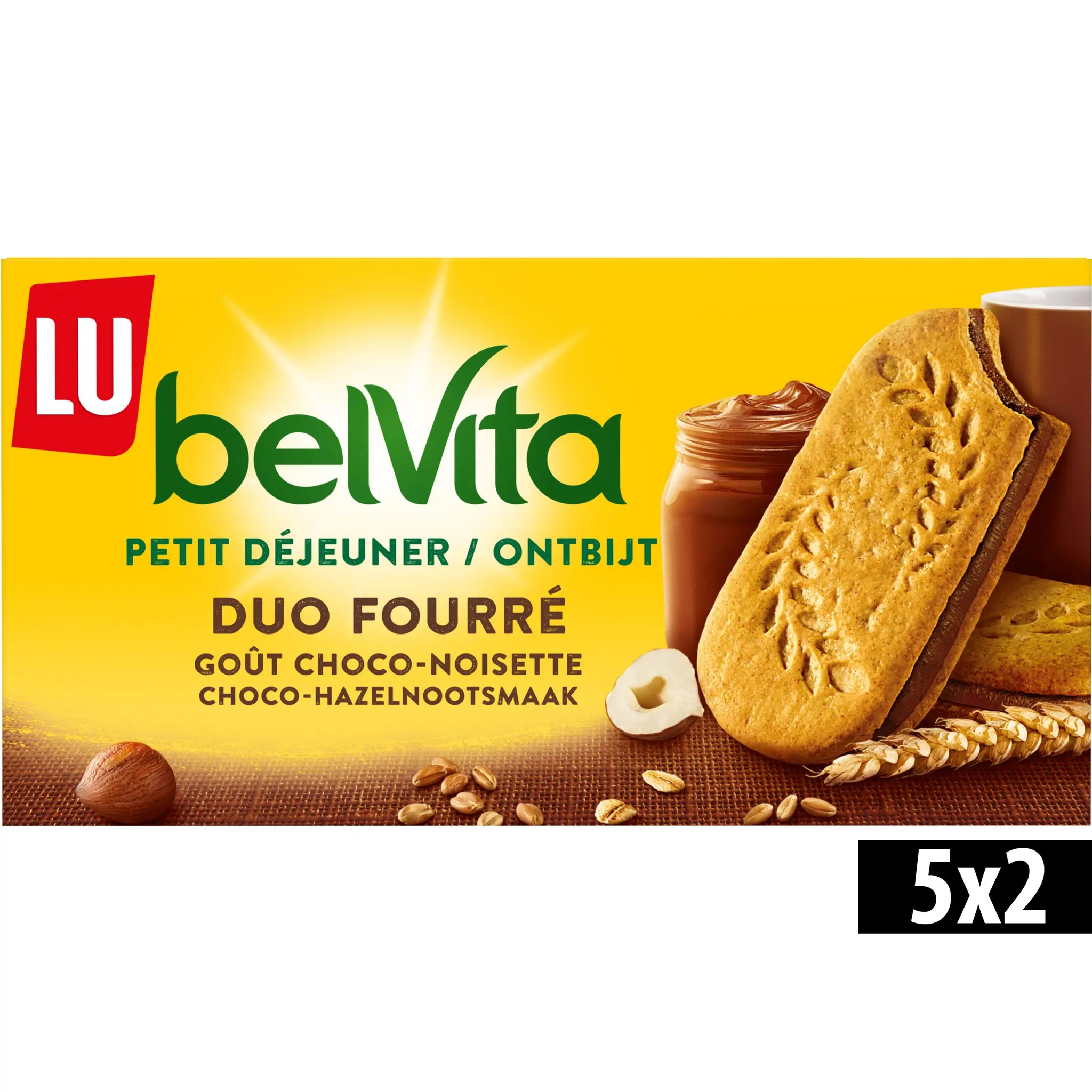 BELVITA Biscuits petit-déjeuner duo fourrés goût choco-noisette sachets fraîcheur