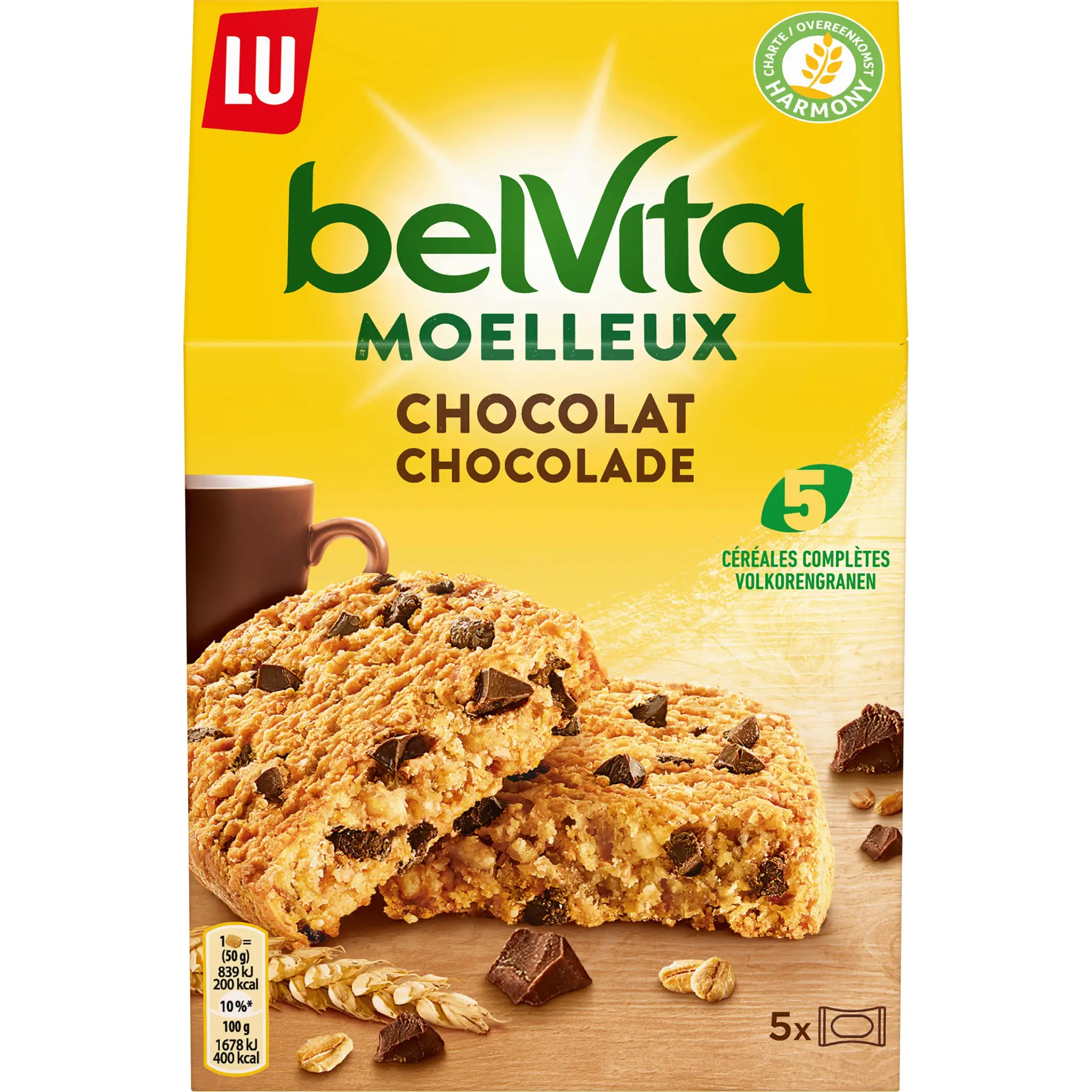 BELVITA Biscuits petit-déjeuner moelleux pépites de chocolat sachets individuels