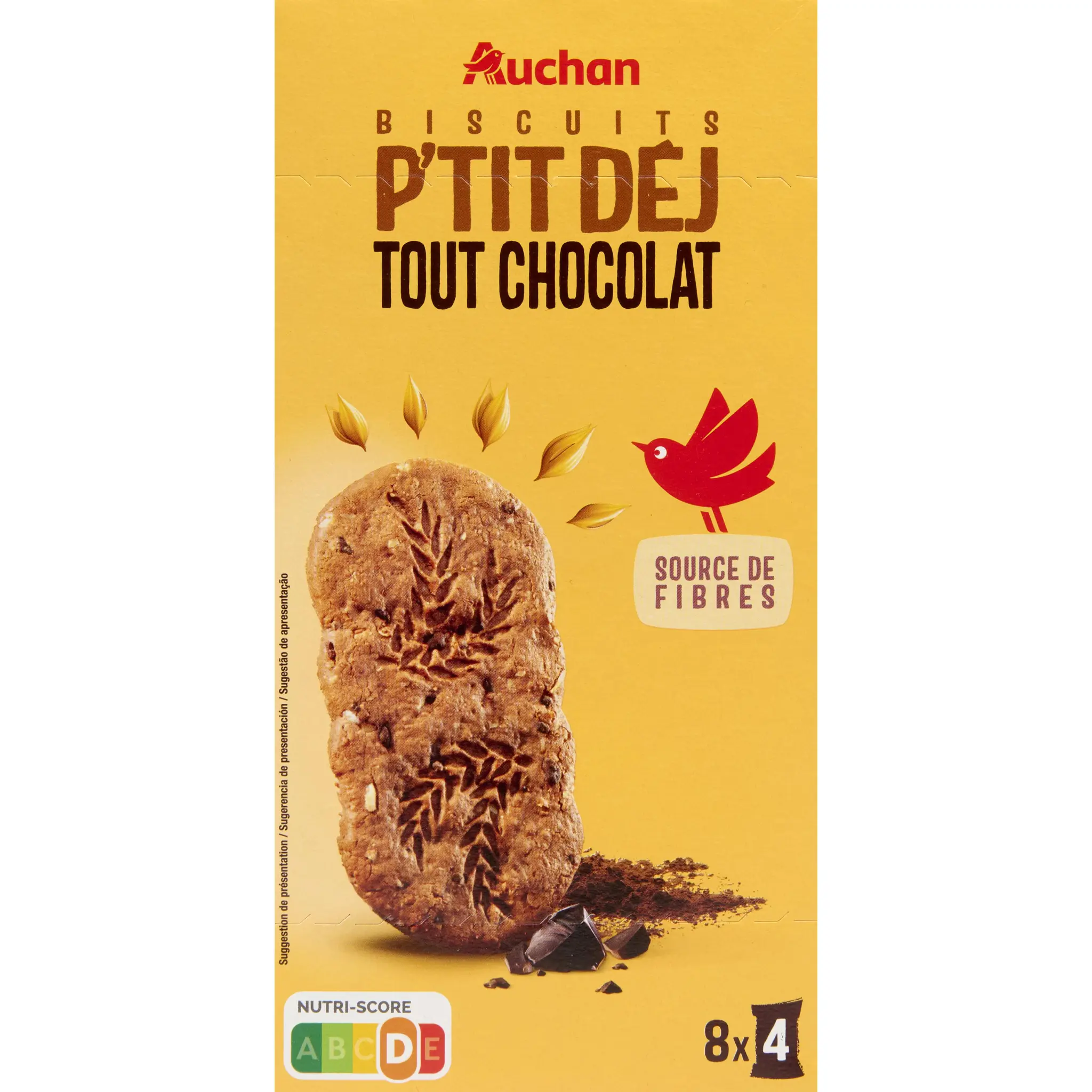 AUCHAN Biscuits petit-déjeuner tout chocolat avec pépites