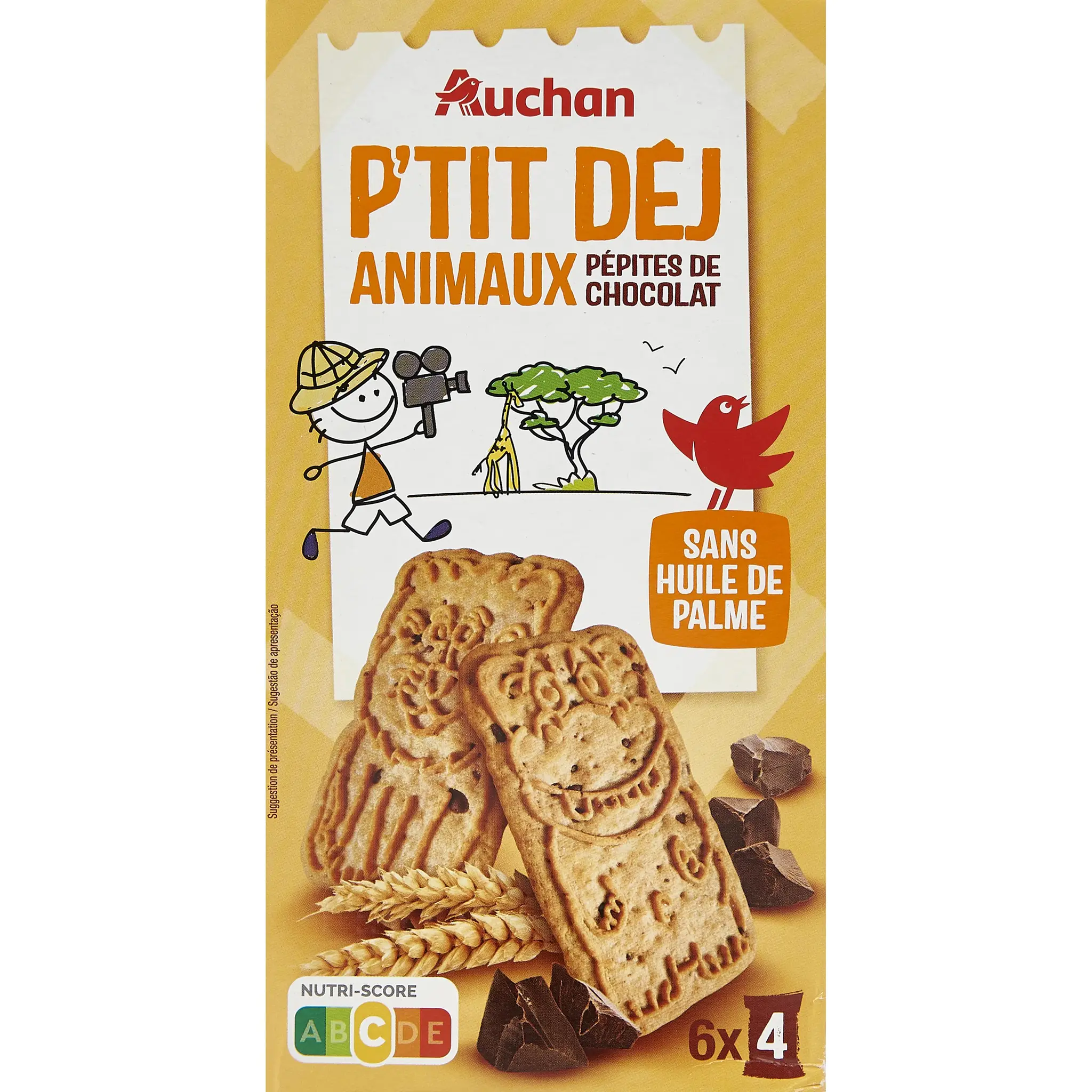 AUCHAN Biscuits p'tit dej animaux aux pépites de chocolat