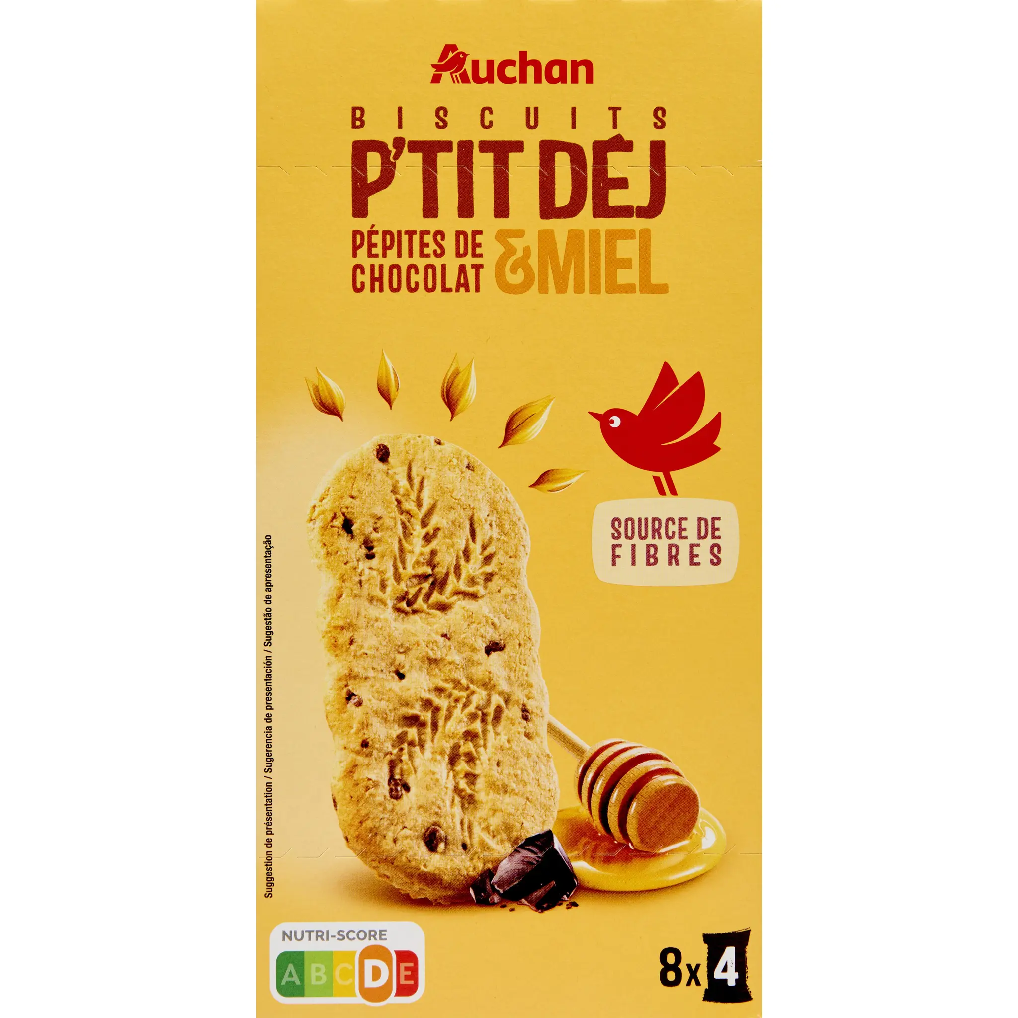 AUCHAN Biscuits petit déjeuner miel pépites de chocolat