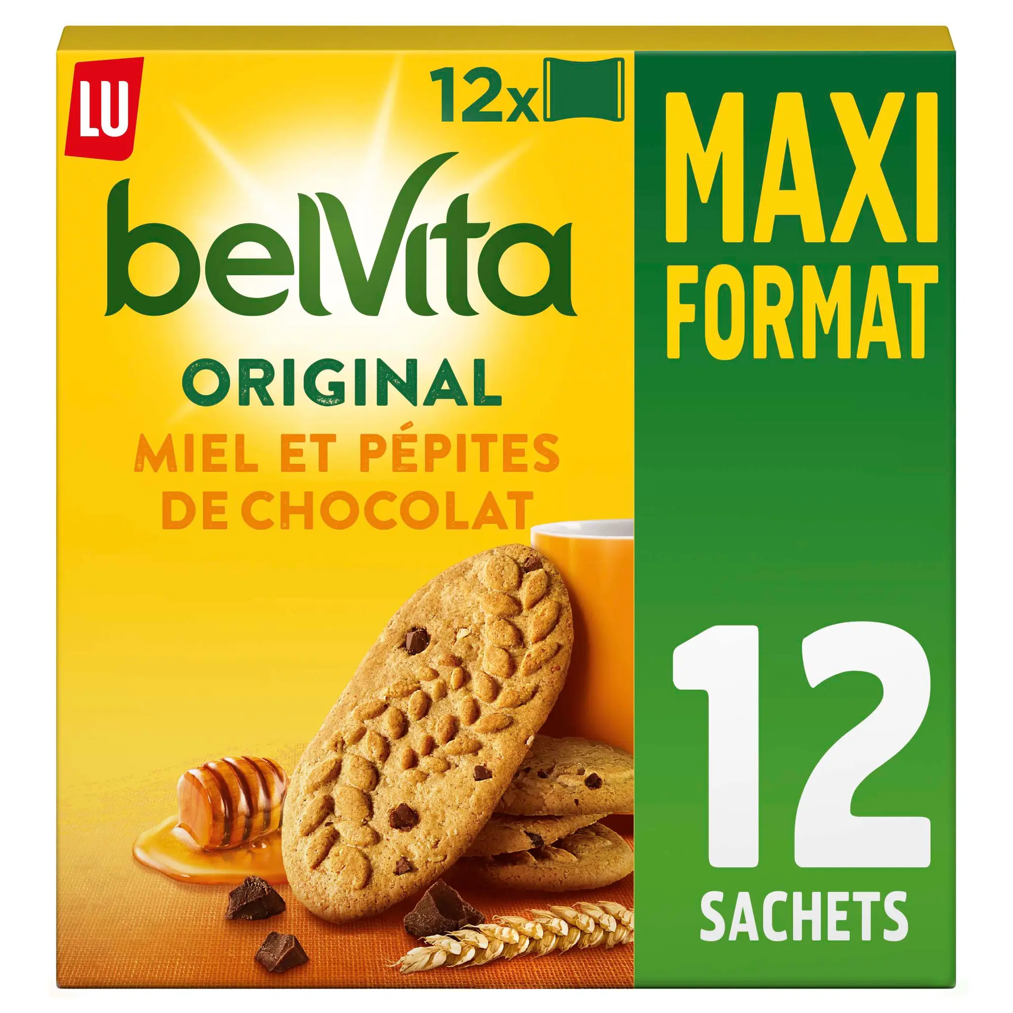 BELVITA Biscuits petit-déjeuner miel et pépites de chocolat, sachets fraîcheur