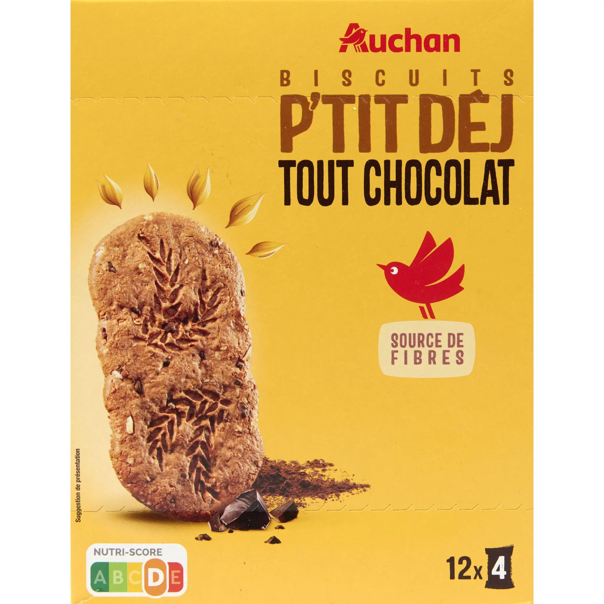 AUCHAN Biscuits aux céréales tout chocolat p'tit déj