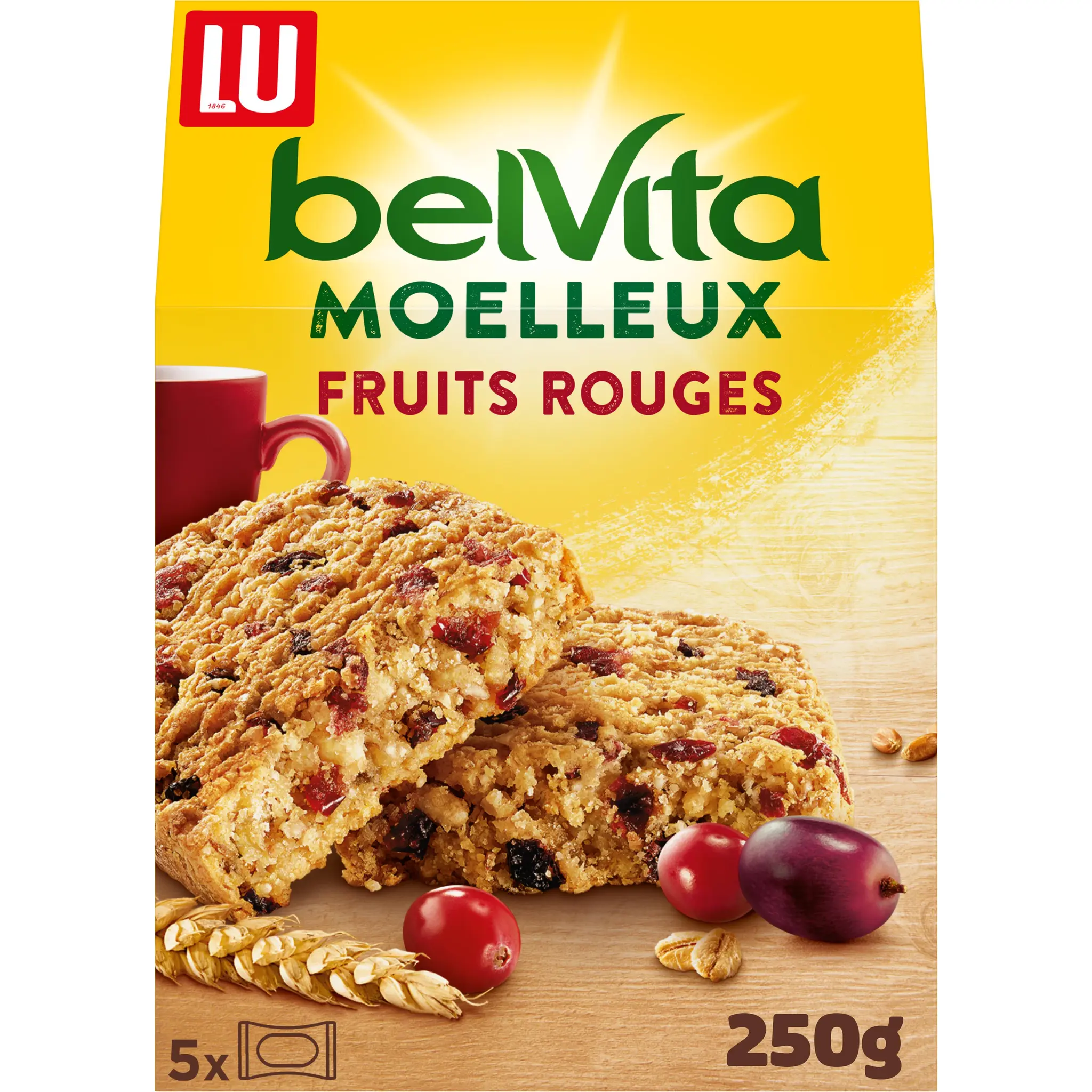 BELVITA Biscuits petit-déjeuner moelleux aux fruits rouges sachets individuels