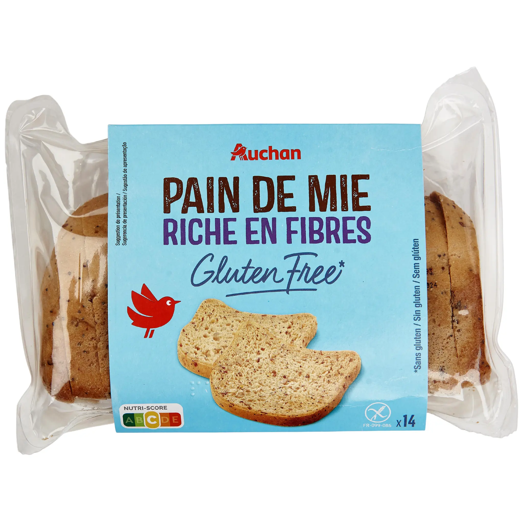 AUCHAN Pain de mie tranché riche en fibres sans gluten