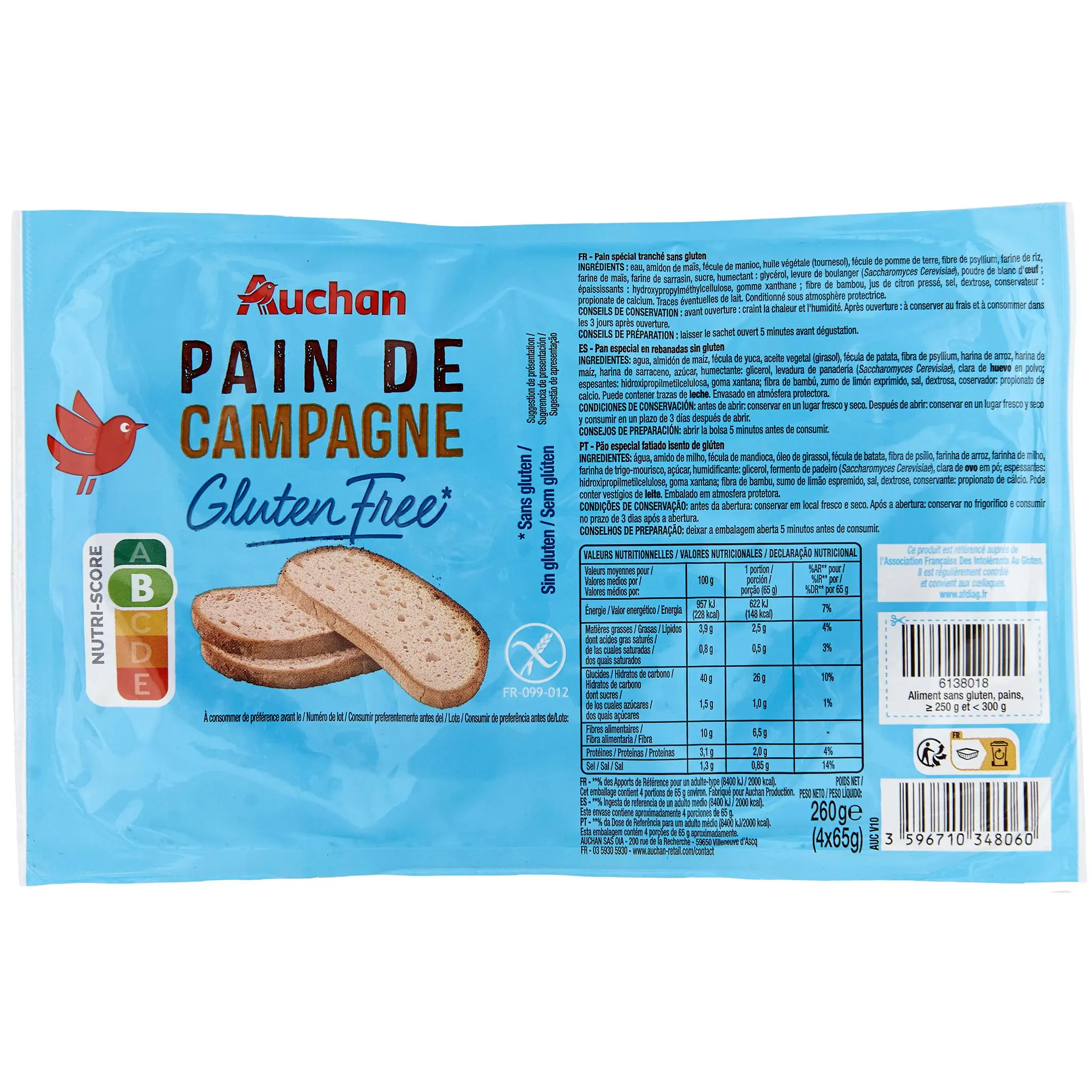 AUCHAN Pain de campagne sans gluten