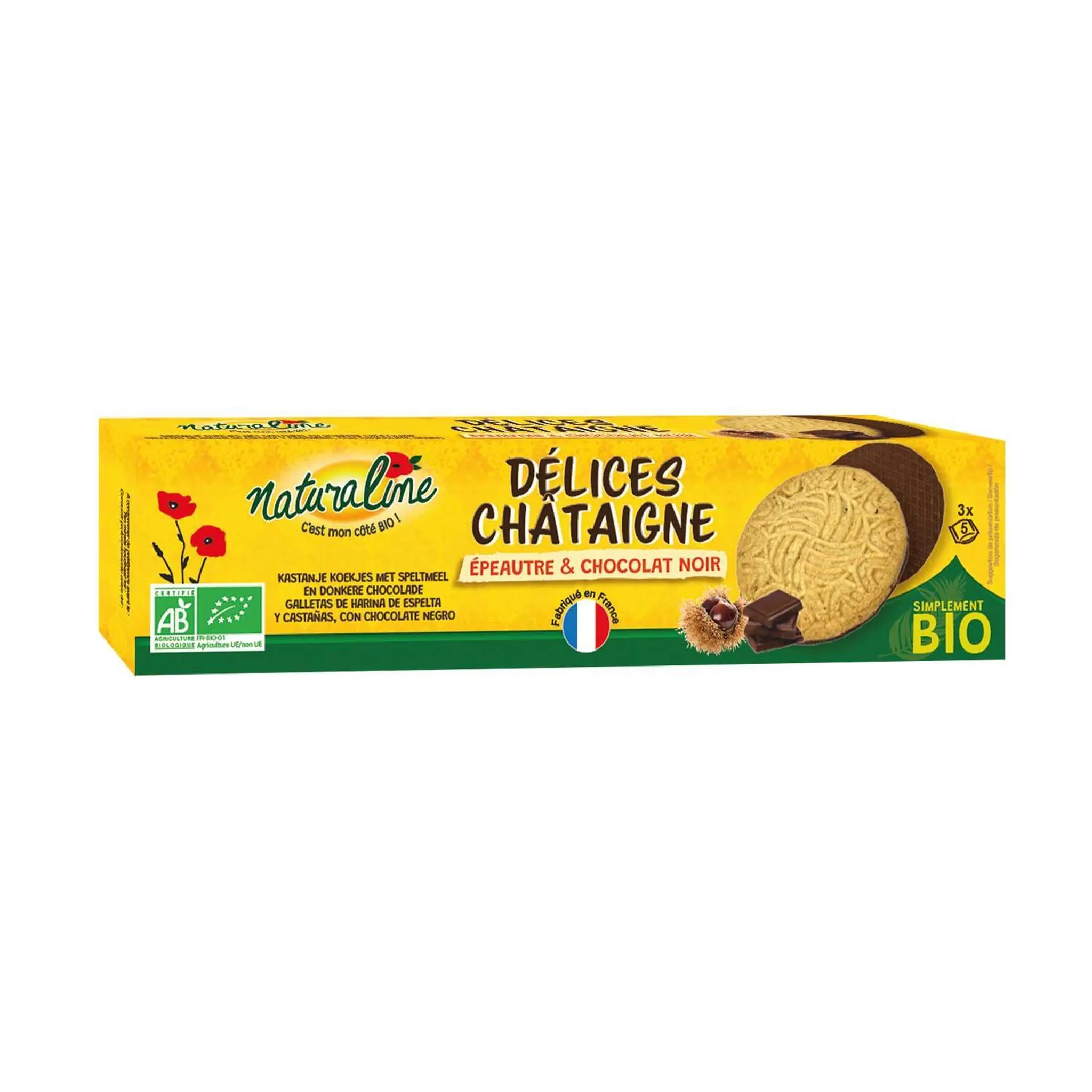NATURALINE Délice Biscuits nappés bio au chocolat noir et à la châtaigne