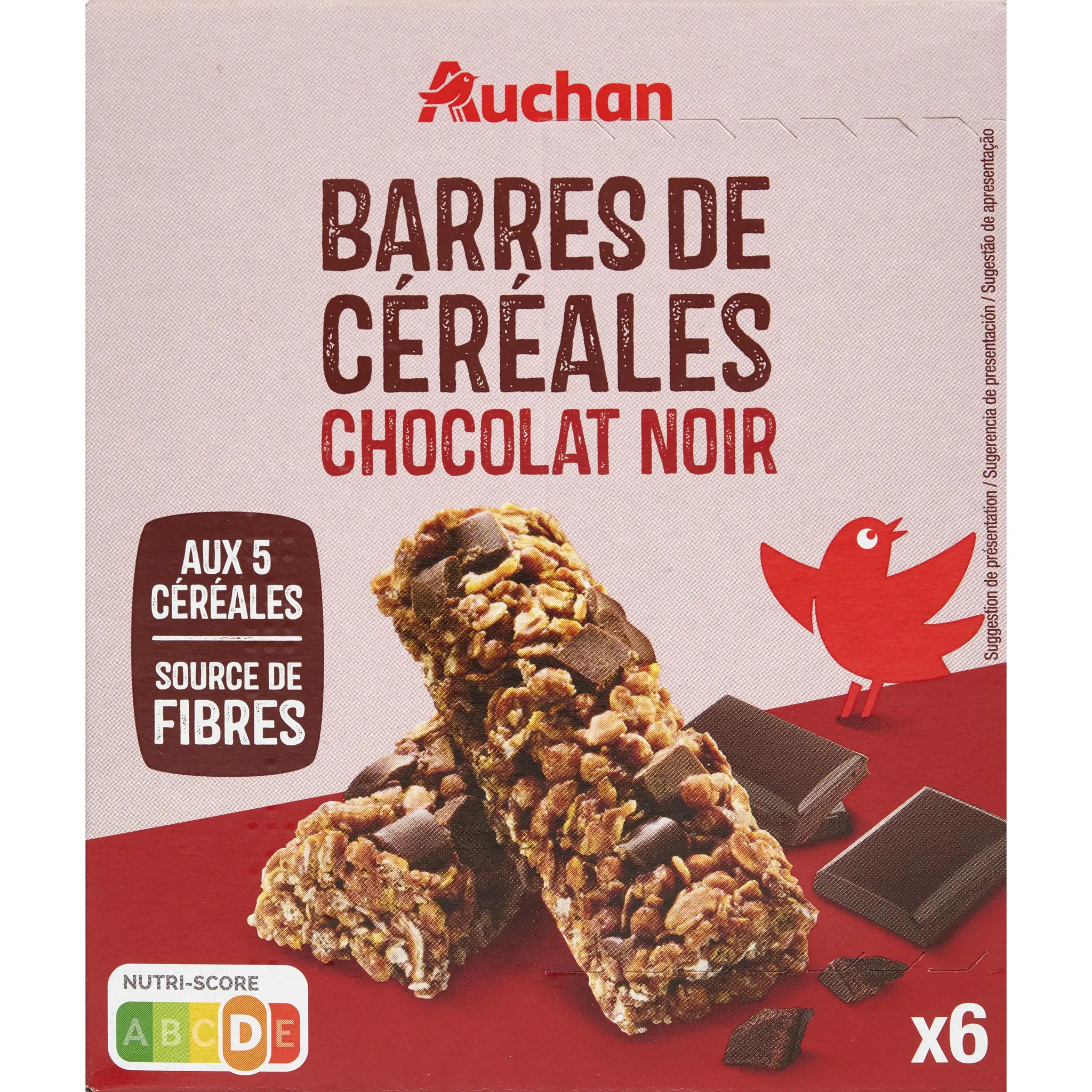 AUCHAN Crousti barres de céréales au chocolat noir