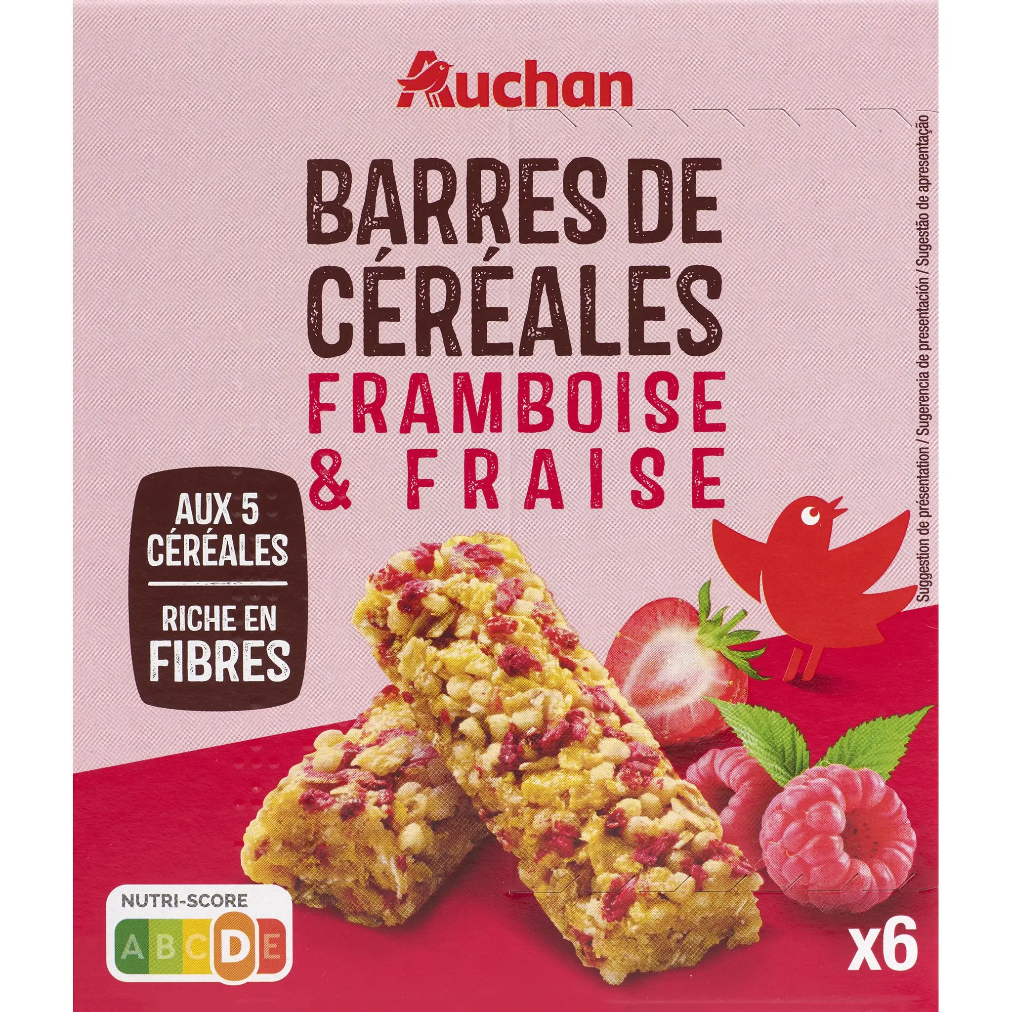 AUCHAN Crousti barres de céréales à la framboise et à la fraise