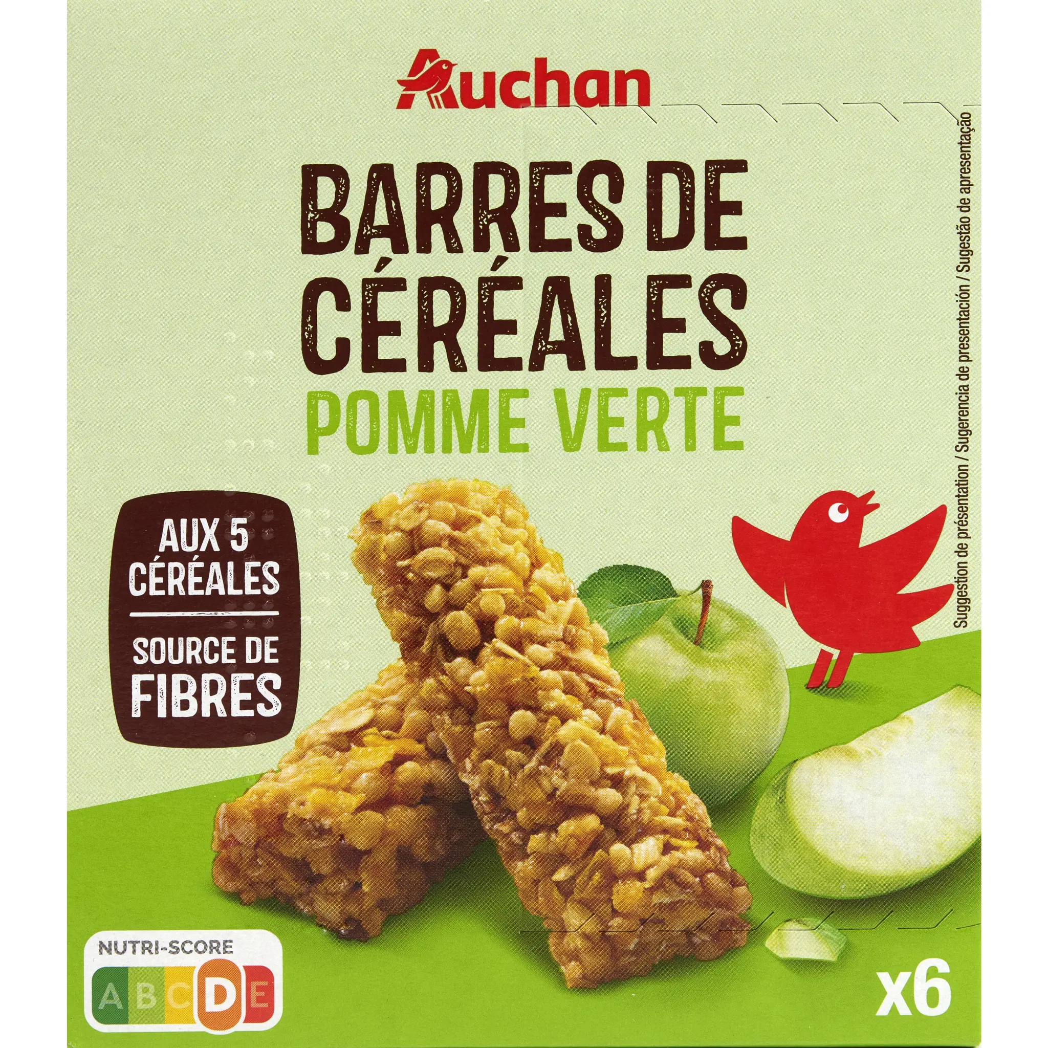 AUCHAN Crousty barres de céréales à la pomme verte