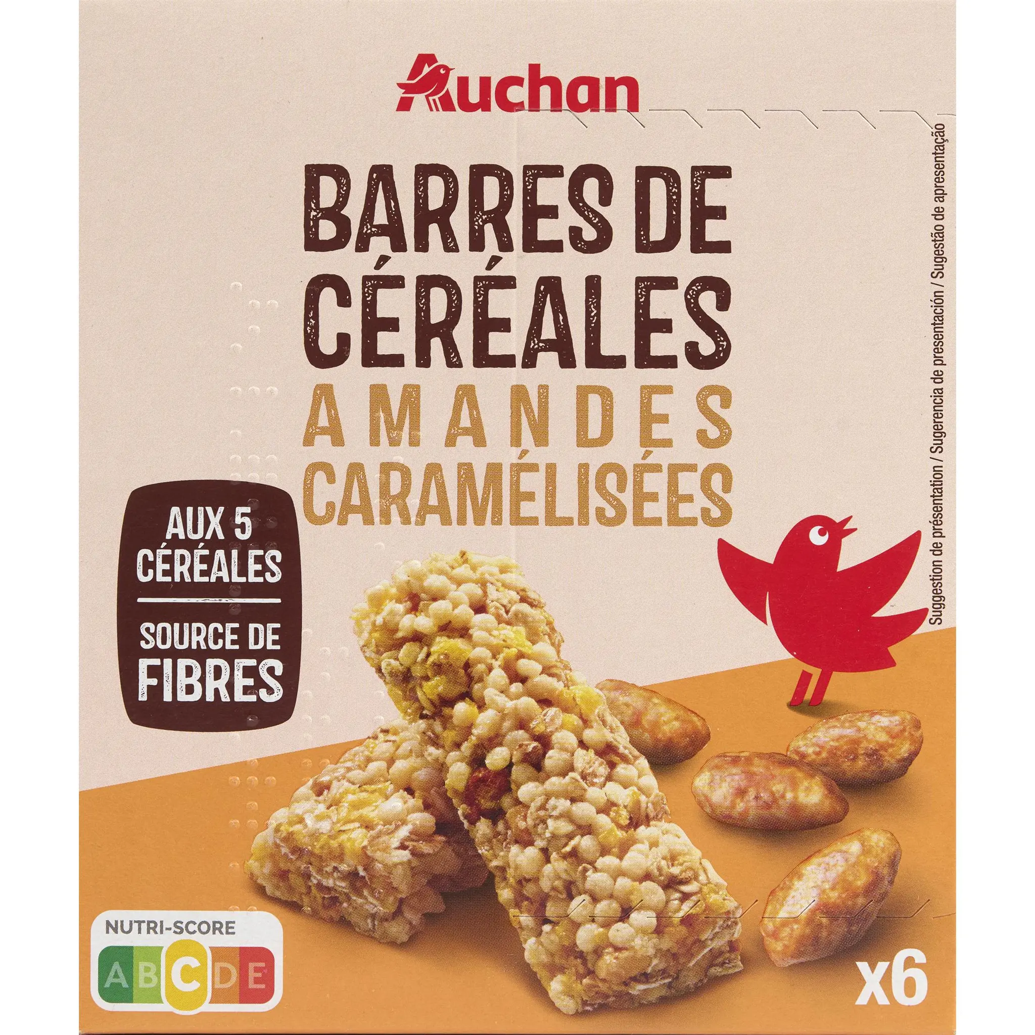 AUCHAN Crousti barres de céréales aux amandes caramélisées