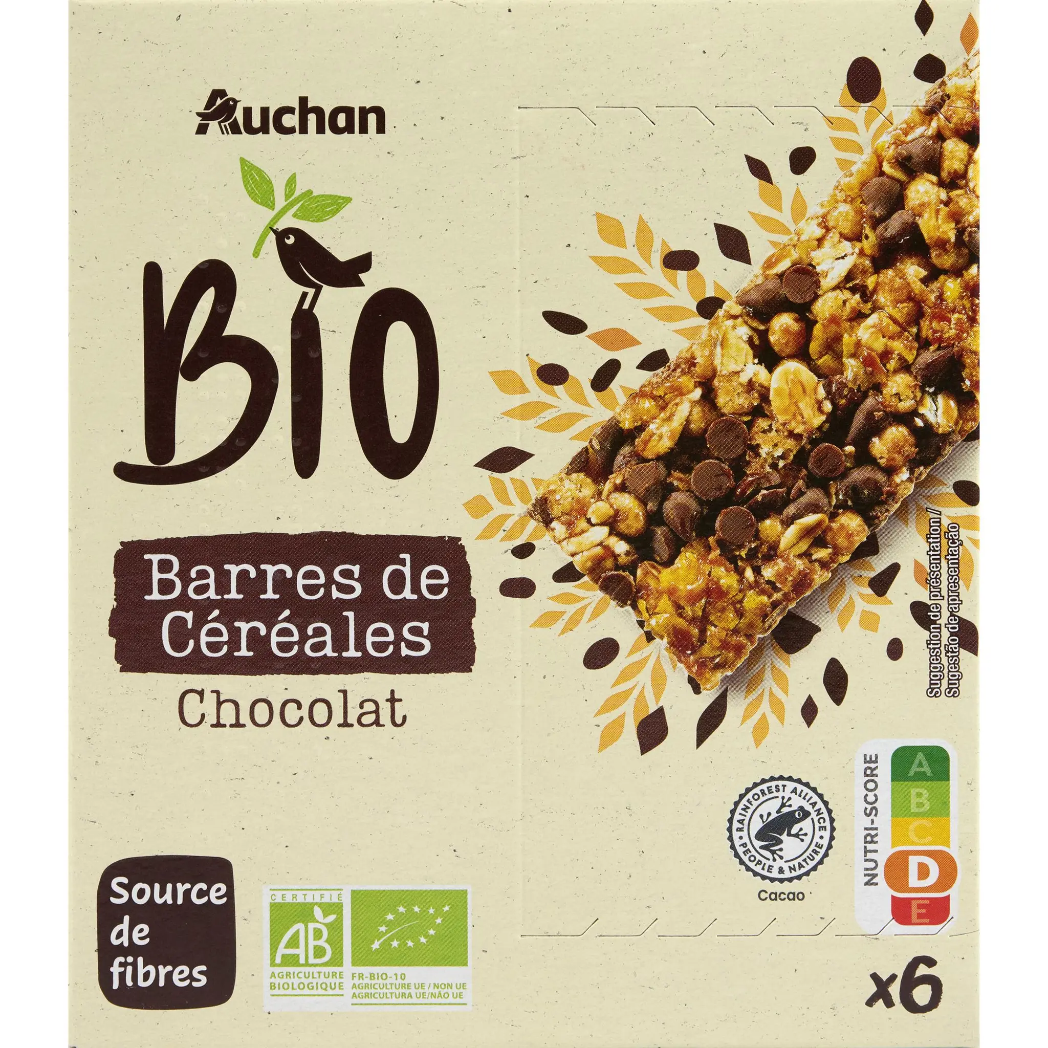 AUCHAN BIO Barres de céréales au chocolat