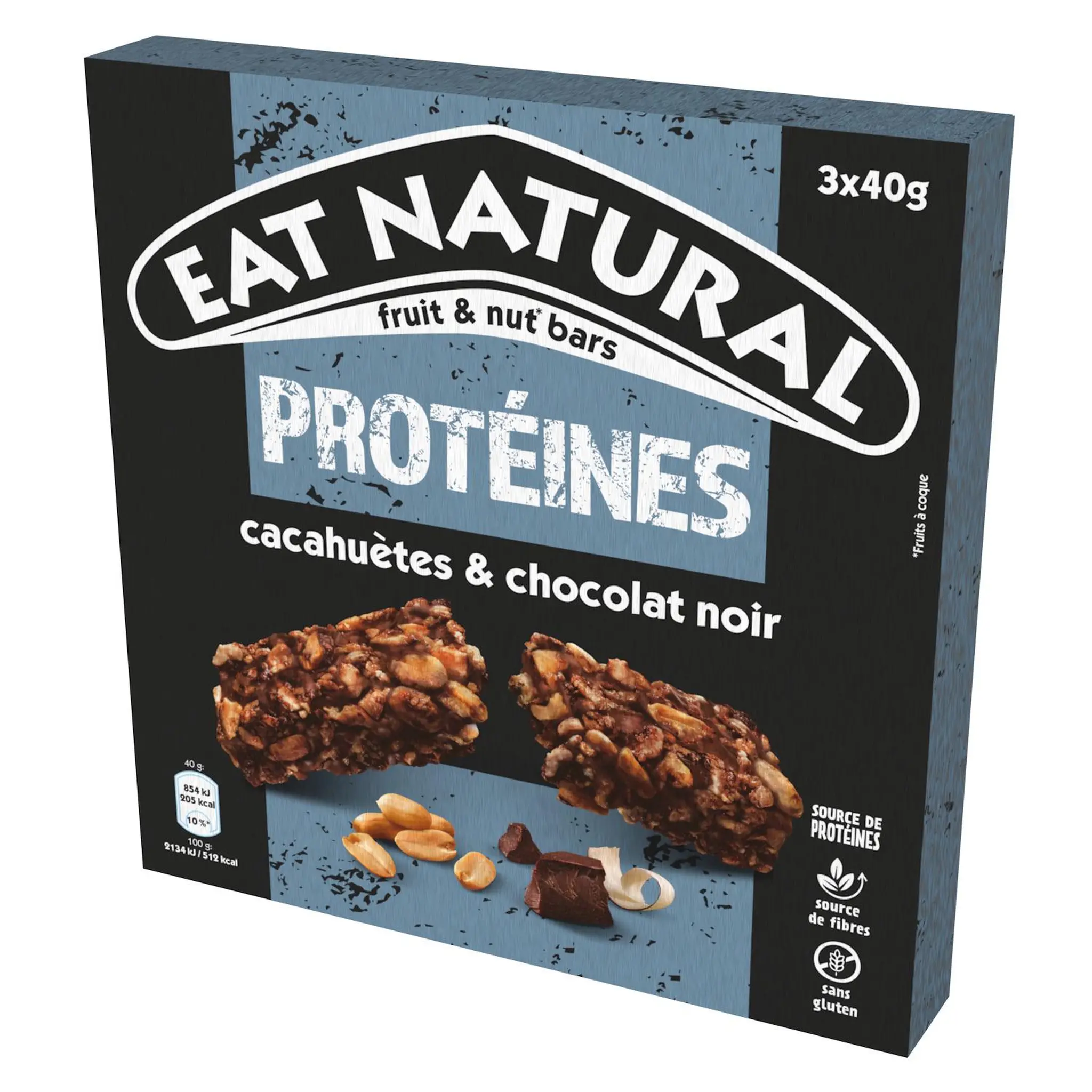 EAT NATURAL Barres de céréales protéinés aux cacahuètes et chocolat noir