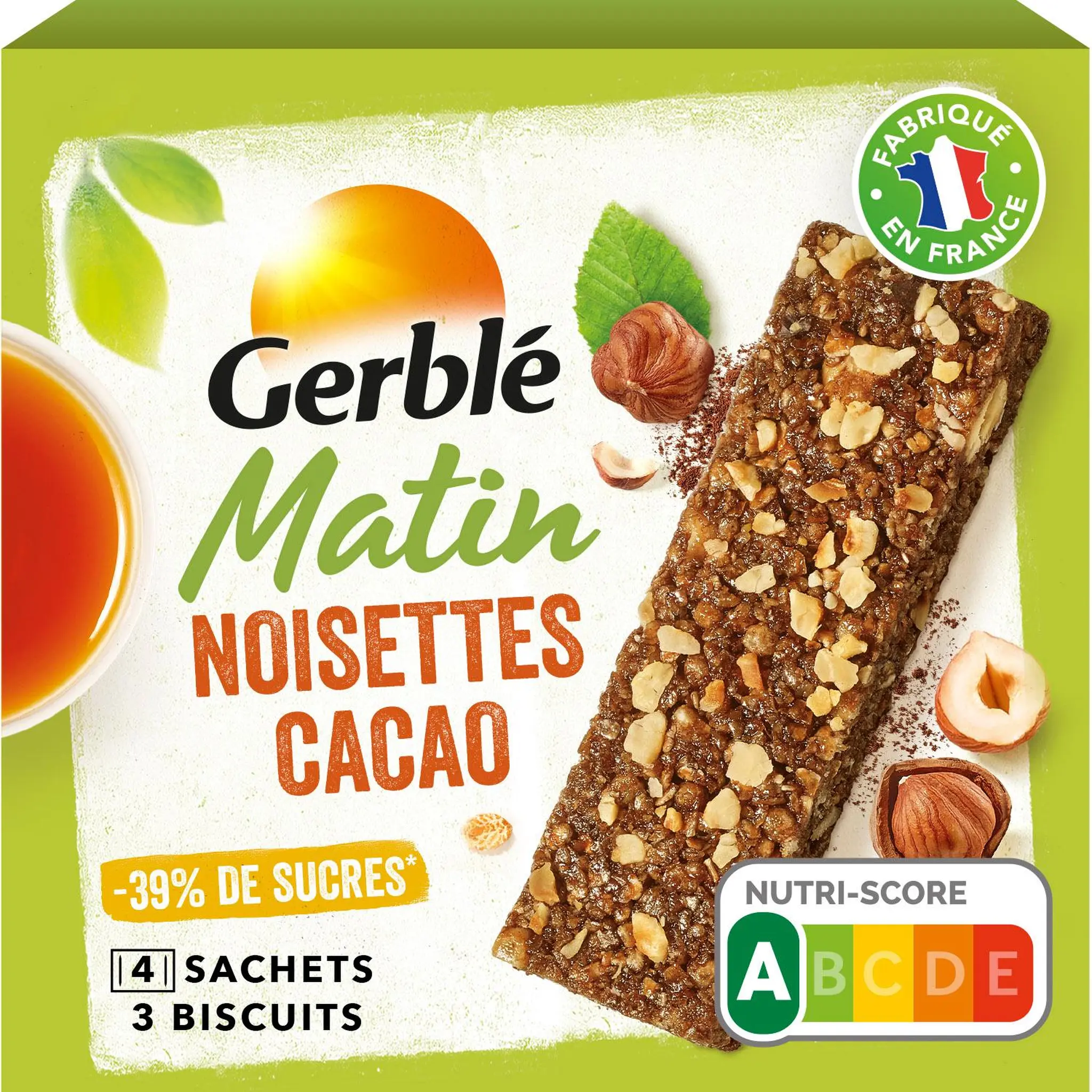 GERBLE Barres de céréales cacao noisette