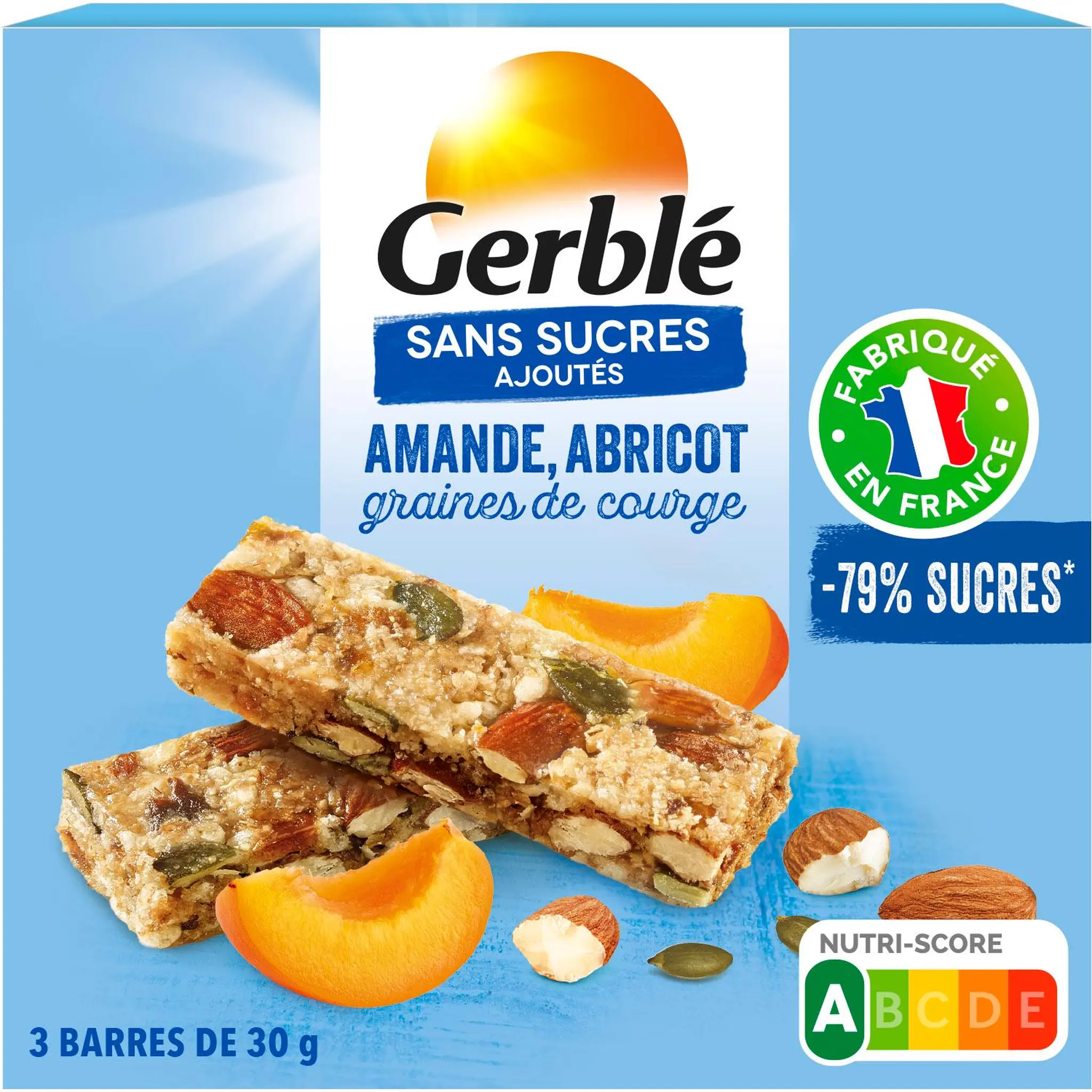 GERBLE Barres de céréales aux amandes abricots et graines de courge sans sucres ajoutés