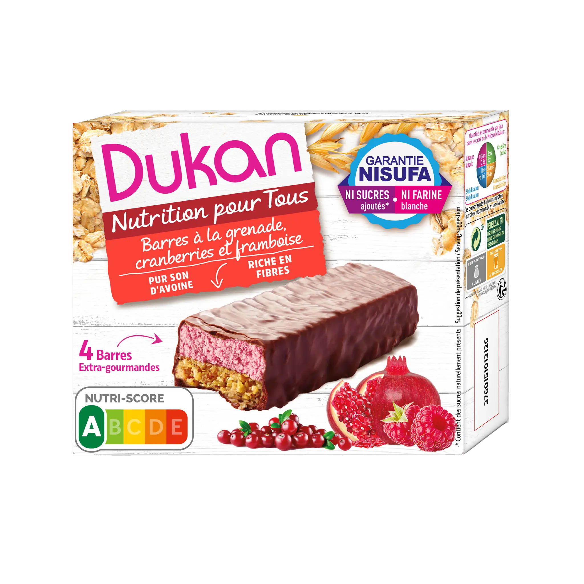 DUKAN Barres à la grenade cranberries et framboise pur son d'avoine