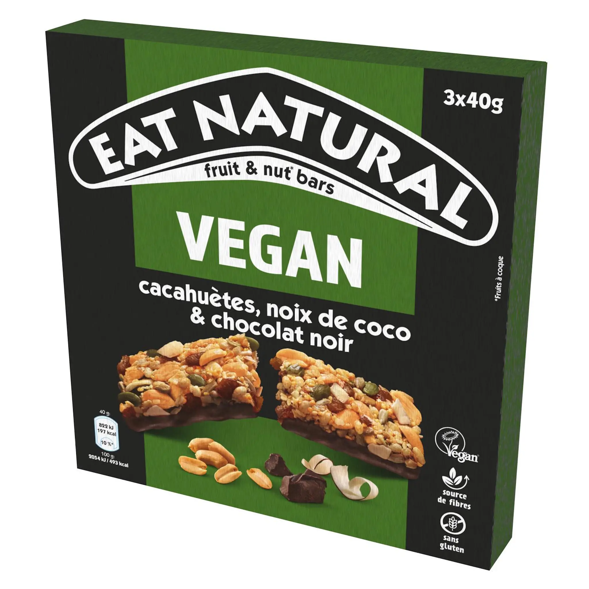 EAT NATURAL Barre de céréales vegan aux cacahuètes noix de coco et chocolat noir