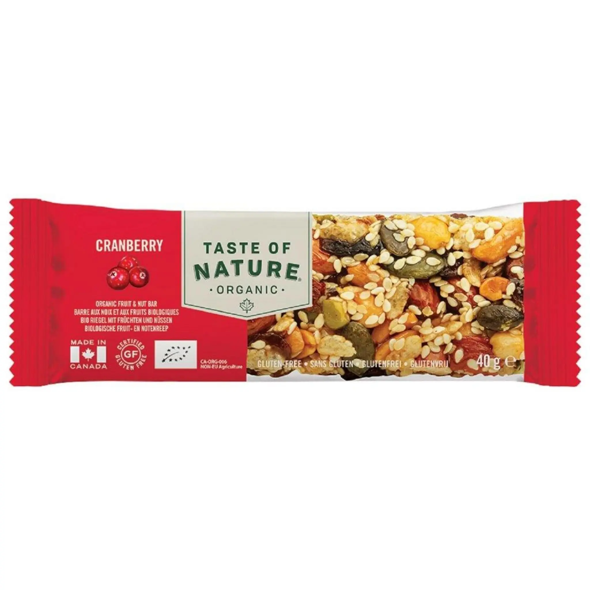 TASTE OF NATURE Barre céréales cranberries bio