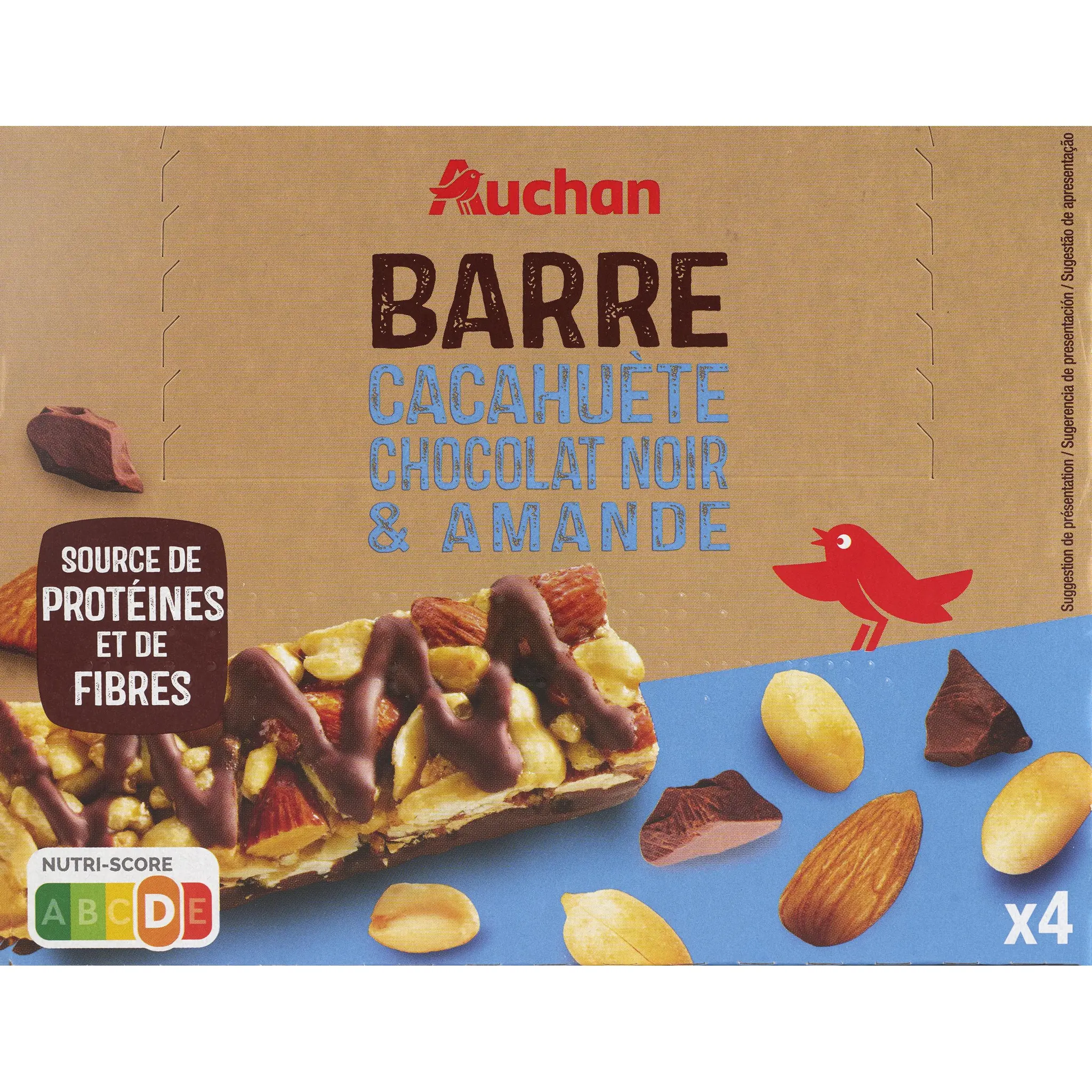AUCHAN Barres cacahuète chocolat noir amande