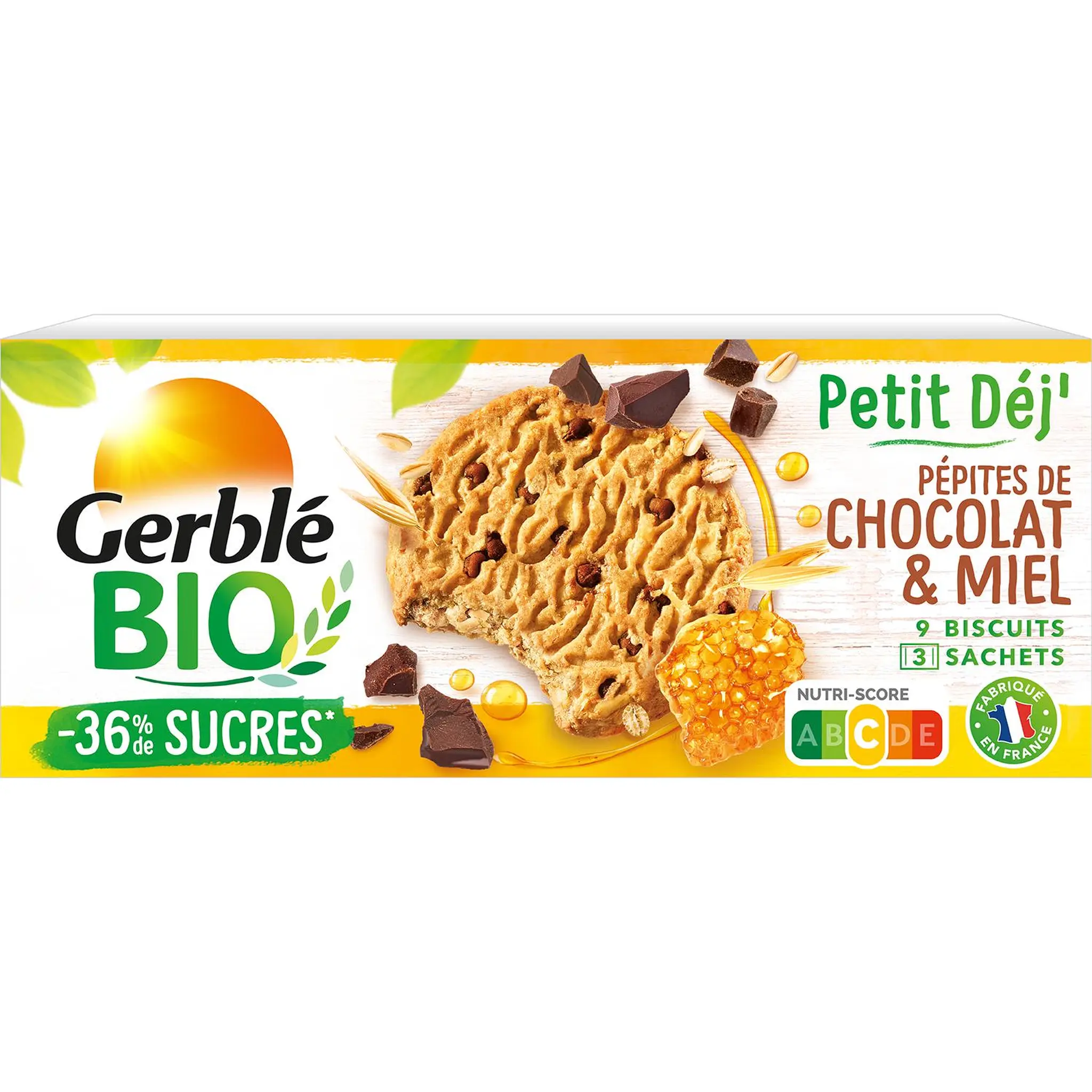 GERBLE BIO Petit déj' biscuits aux pépites de chocolat et miel à l'épeautre