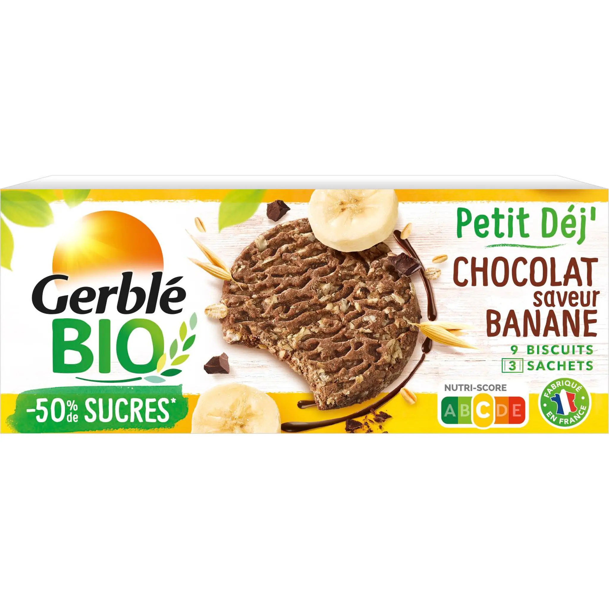 GERBLE BIO Petit déj' biscuits au chocolat saveur banane à l'épeautre