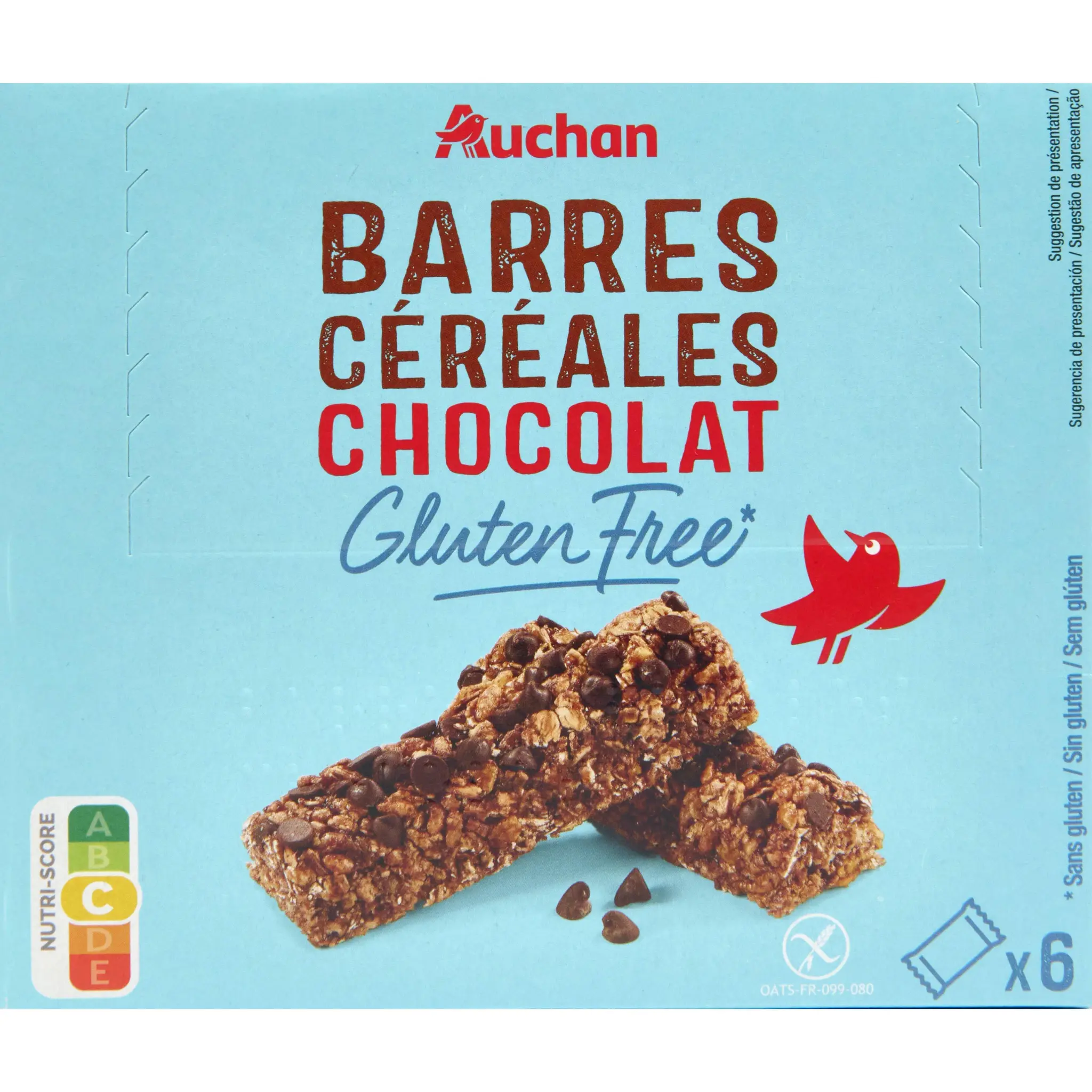 AUCHAN Barres de céréales au chocolat sans gluten