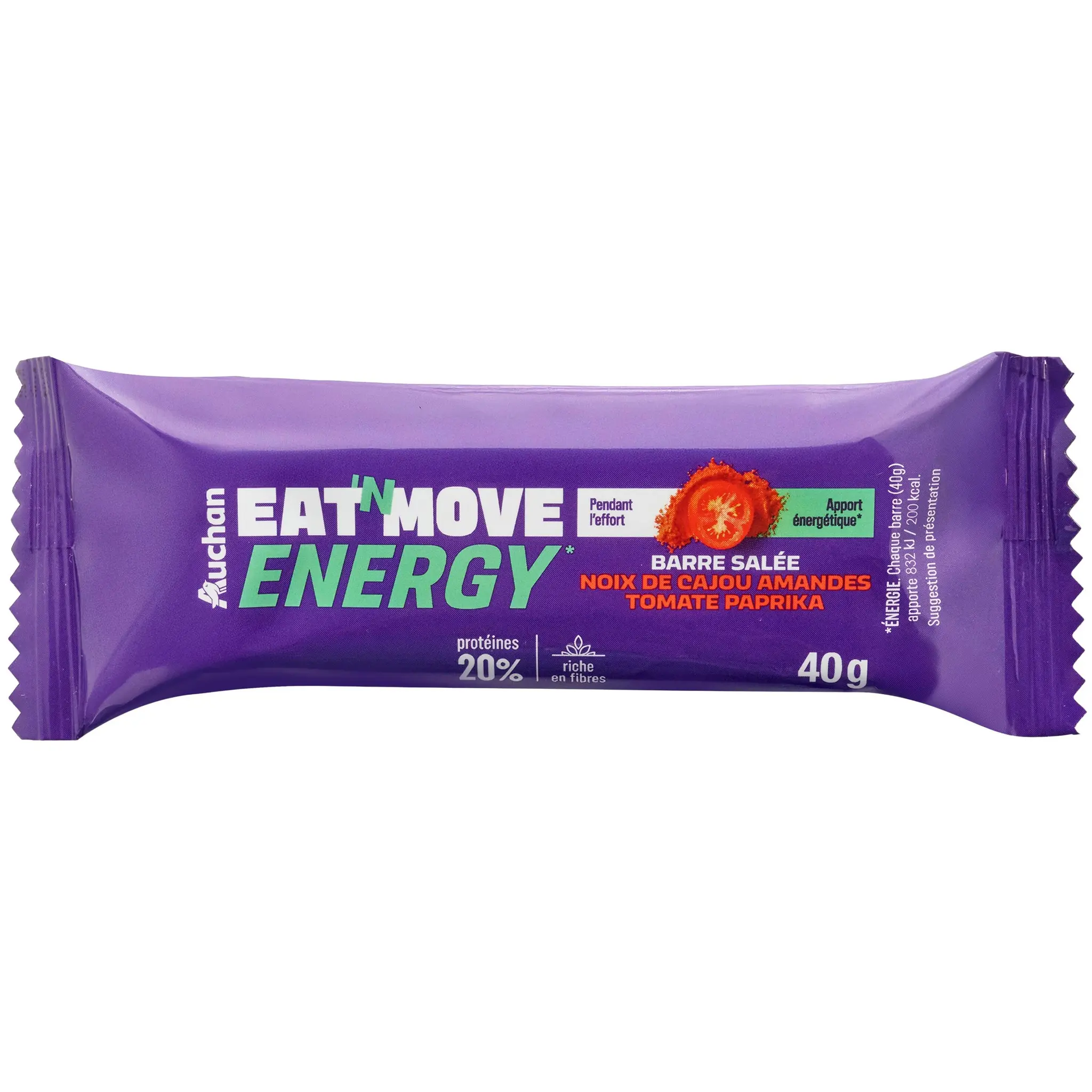 AUCHAN EAT'N MOVE Barre énergétique salée noix de cajou tomate paprika