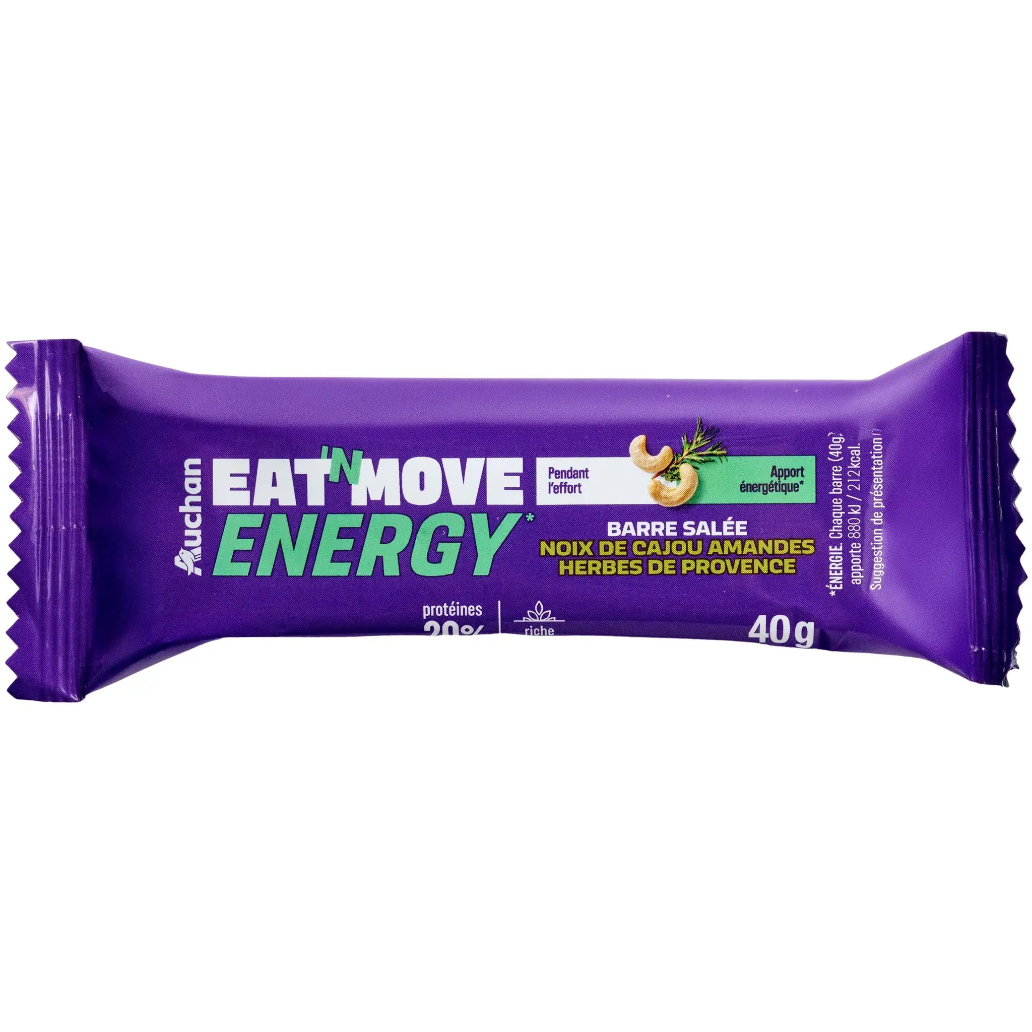 AUCHAN EAT'N MOVE Barre énergétique salée noix de cajou herbes de Provence