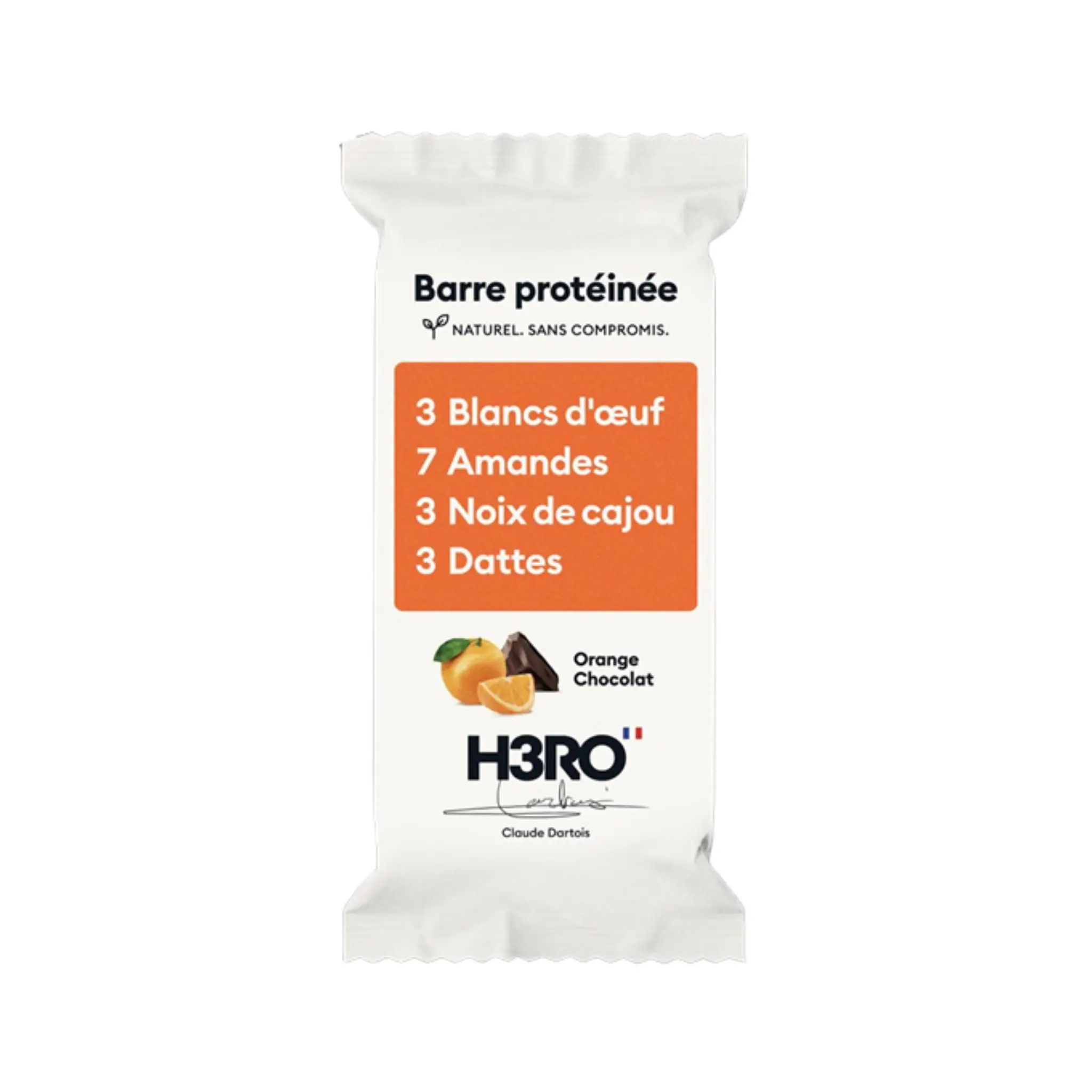 H3RO Barre de céréale protéinée au chocolat et orange