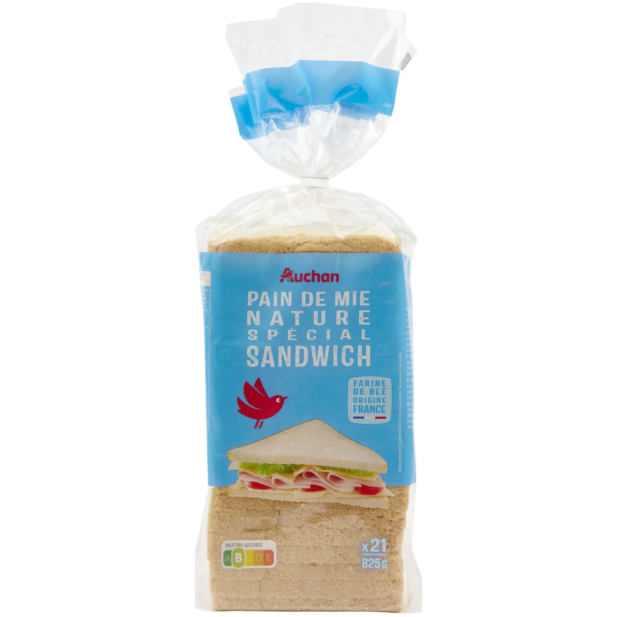 AUCHAN Pain de mie nature grandes tranches avec croûte spécial sandwich
