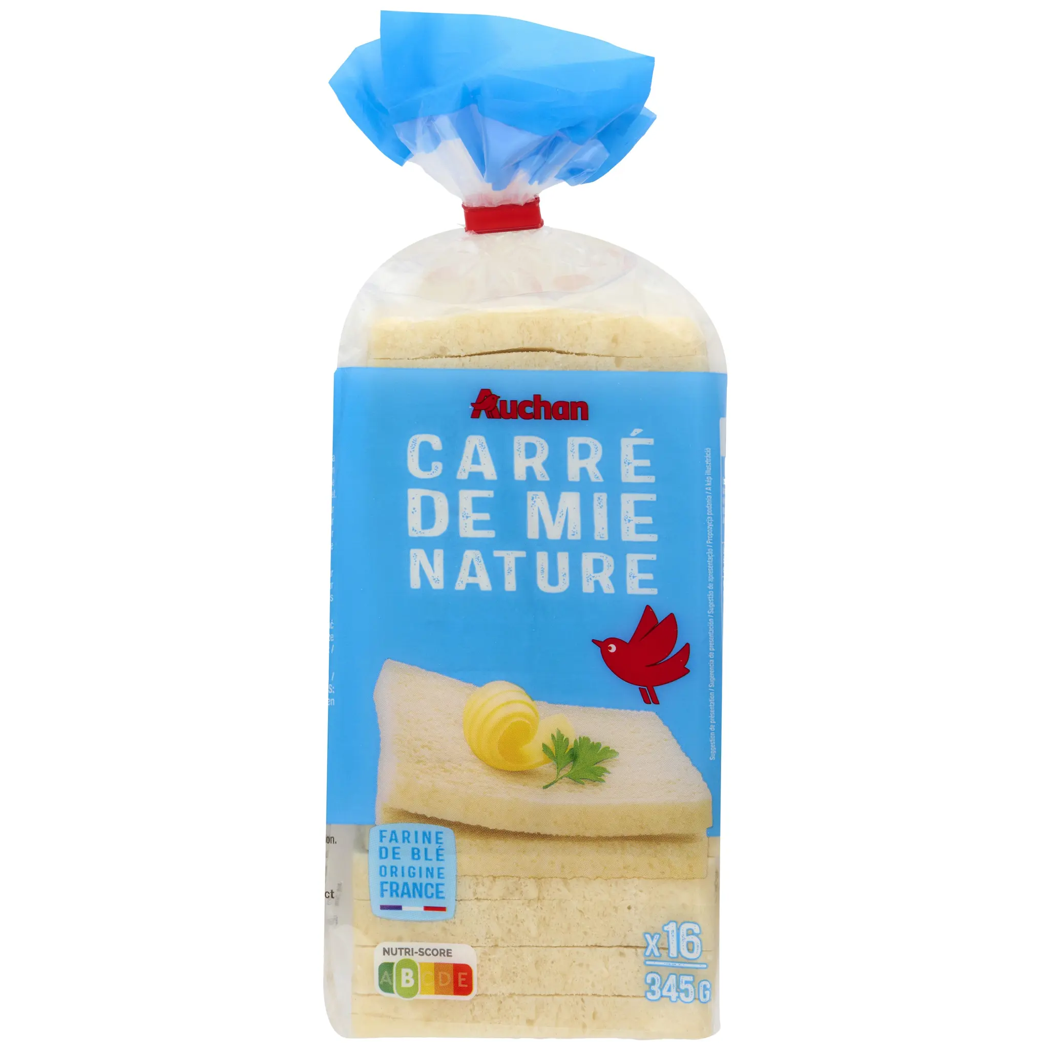 AUCHAN Pain carré de mie nature sans croûte