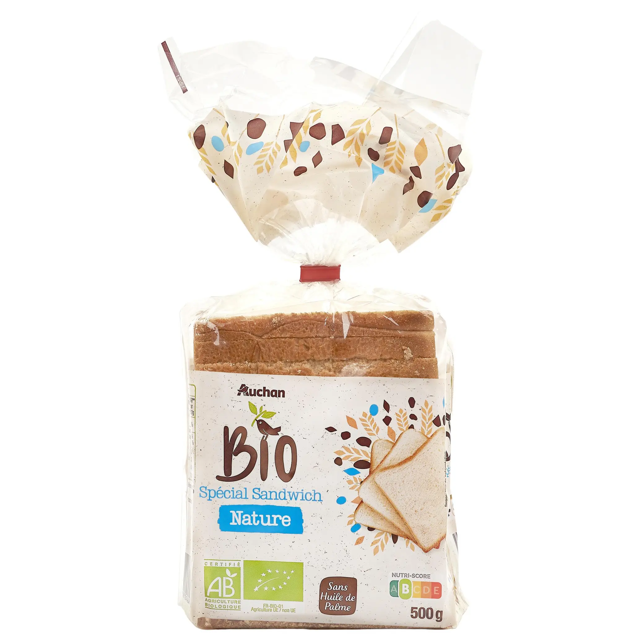 AUCHAN BIO Pain de mie nature grandes tranches avec croûte